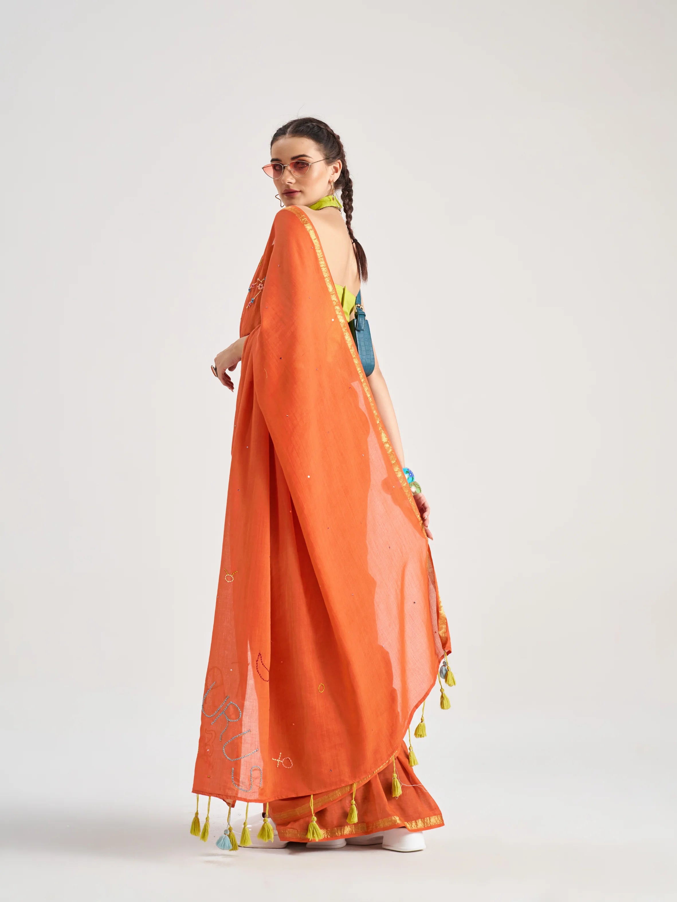 VISCOSE MUL TAURUS HAND EMBROIDERED SAREE WITH BLOUSE