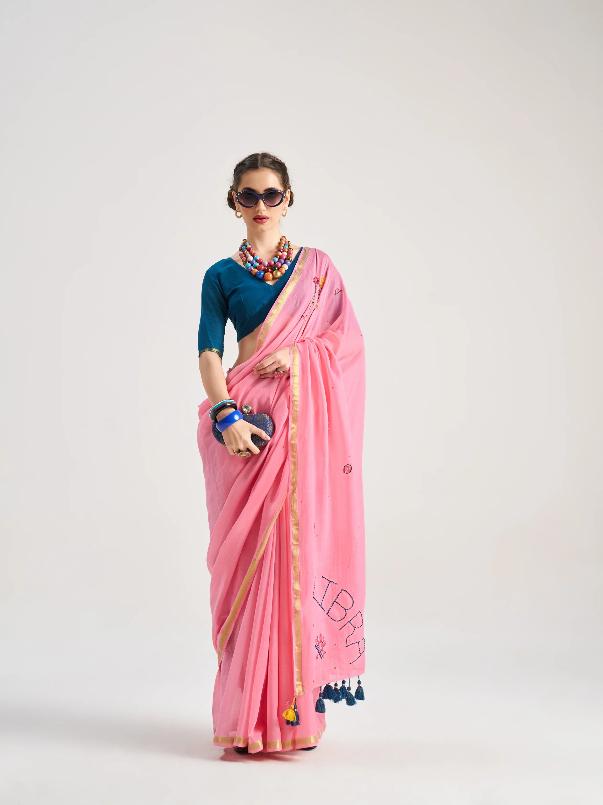 VISCOSE MUL LIBRA HAND EMBROIDERED SAREE WITH BLOUSE