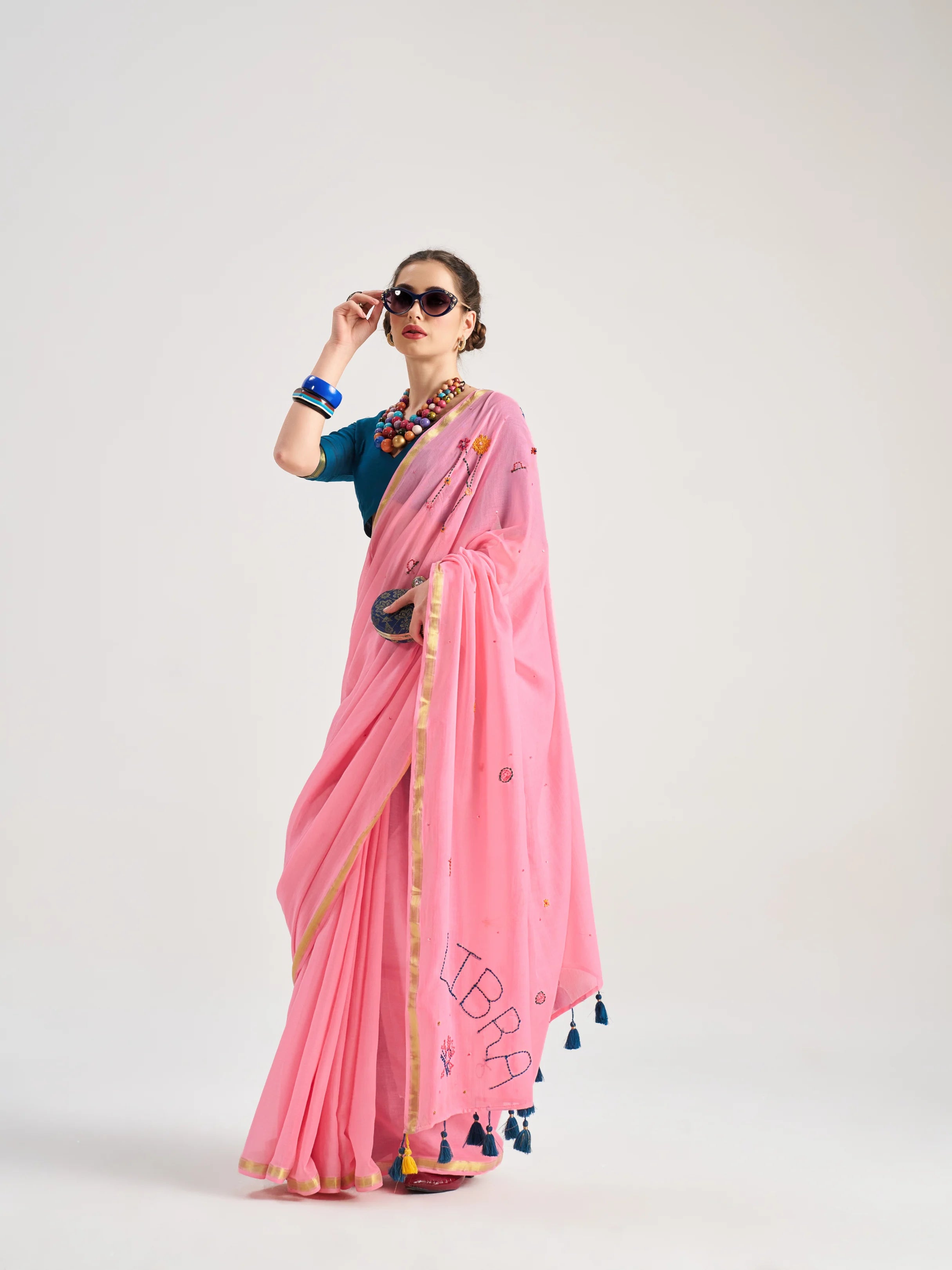 VISCOSE MUL LIBRA HAND EMBROIDERED SAREE WITH BLOUSE