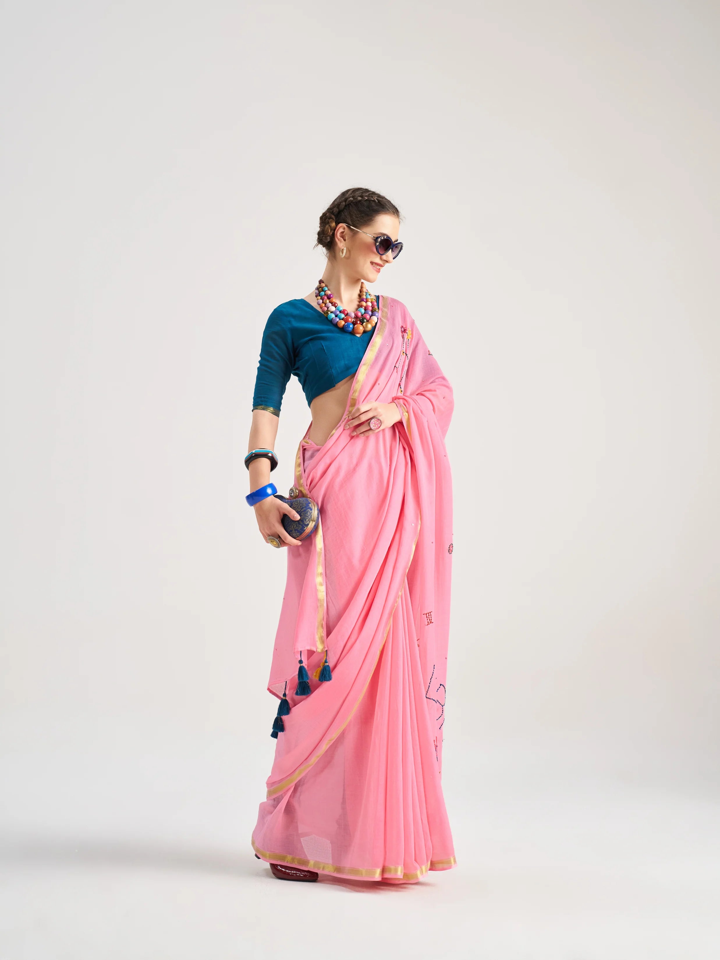 VISCOSE MUL LIBRA HAND EMBROIDERED SAREE WITH BLOUSE