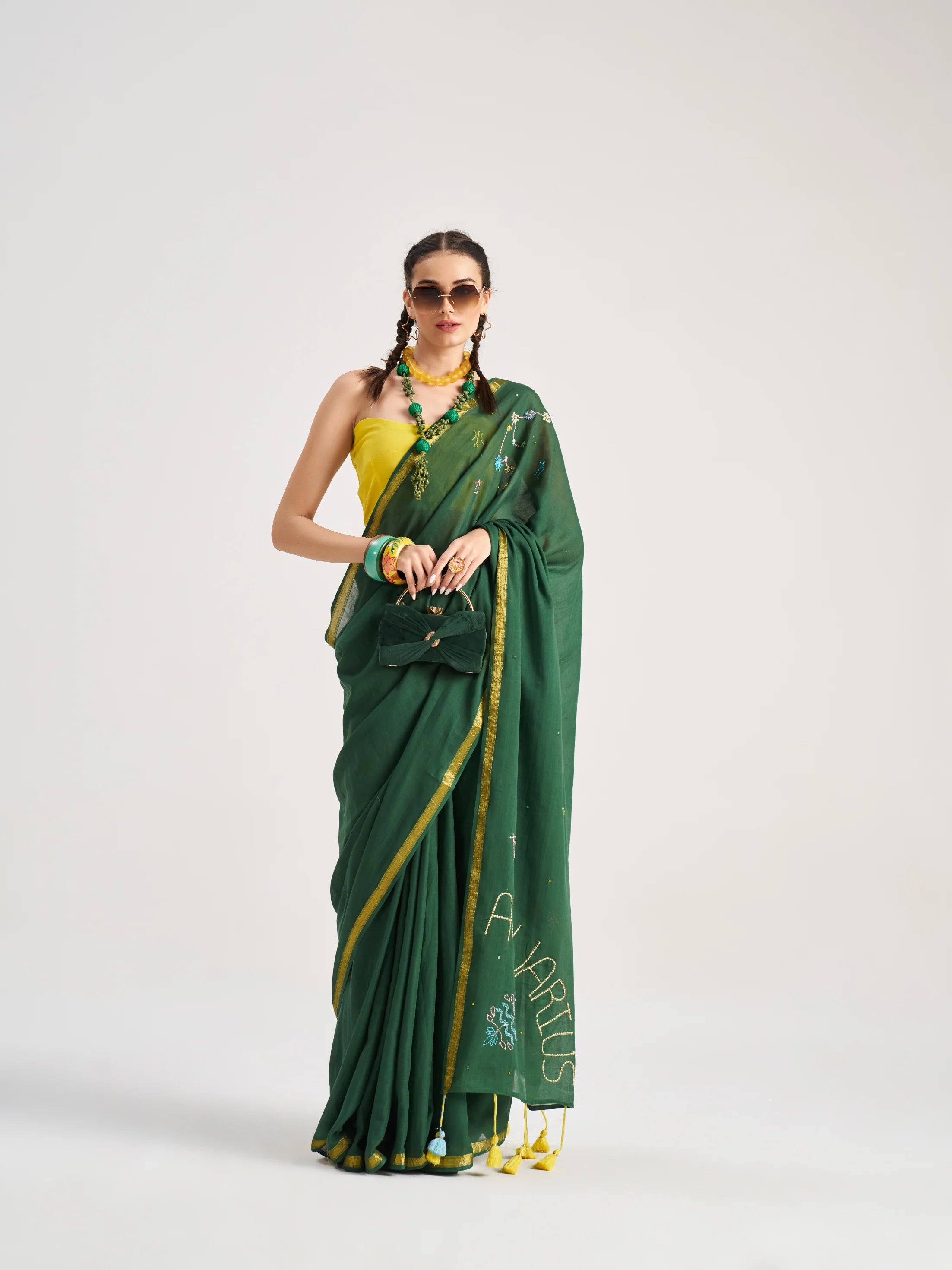 VISCOSE MUL AQUARIUS HAND EMBROIDERED SAREE WITH BLOUSE