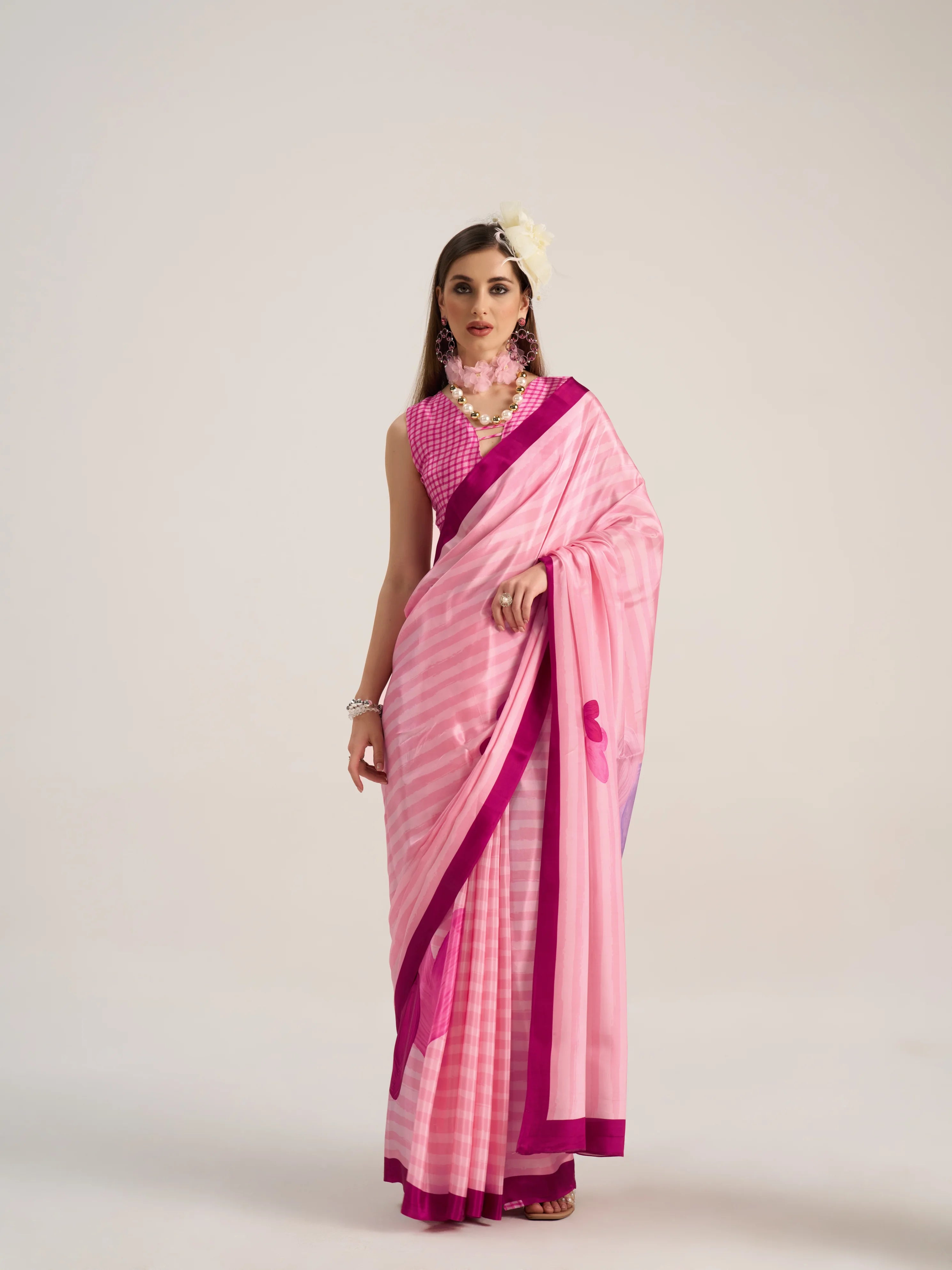 NATURAL CRAPE DIGITAL PRINTED PINK SAREE WITH BLOUSE