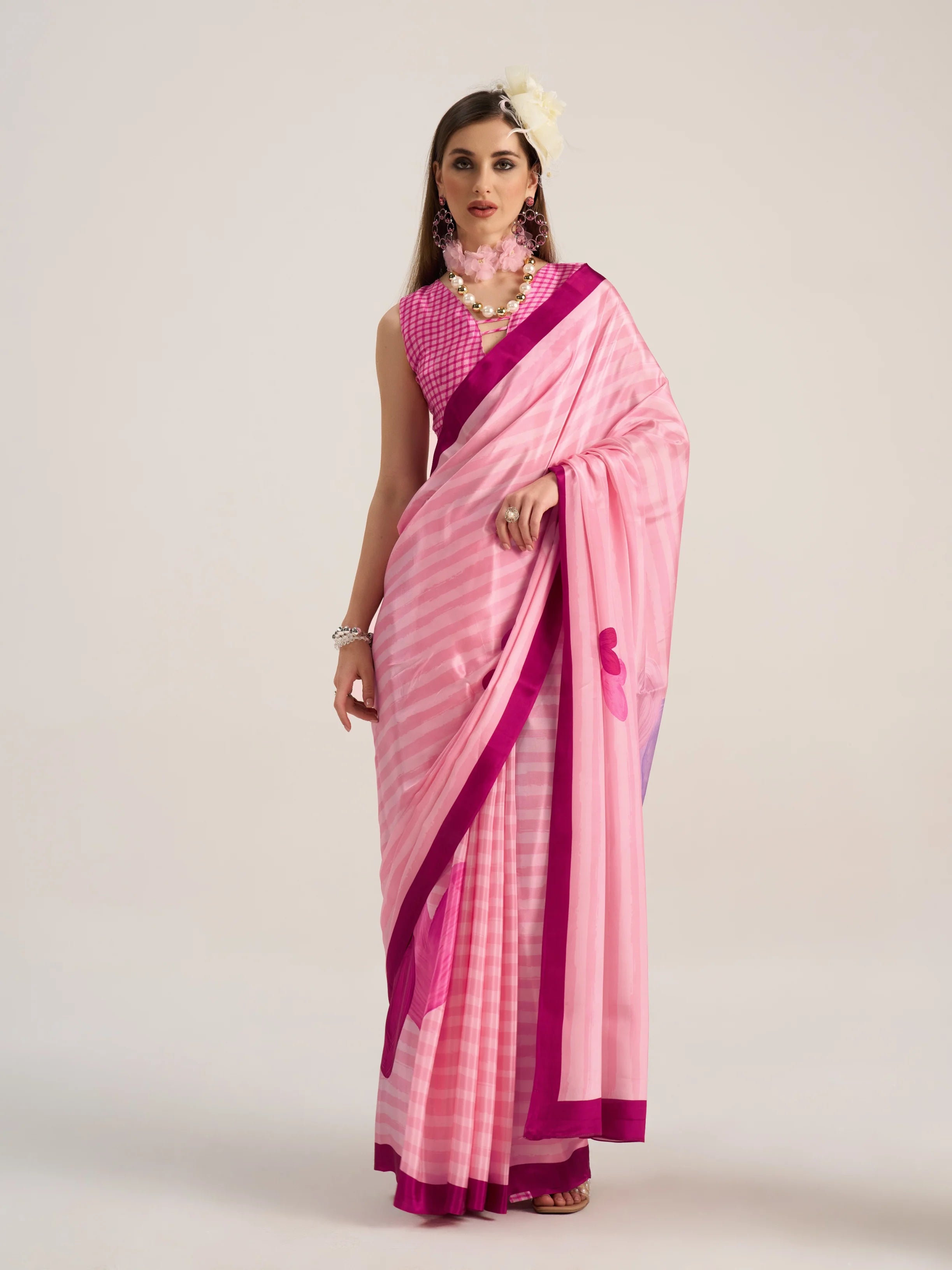 NATURAL CRAPE DIGITAL PRINTED PINK SAREE WITH BLOUSE