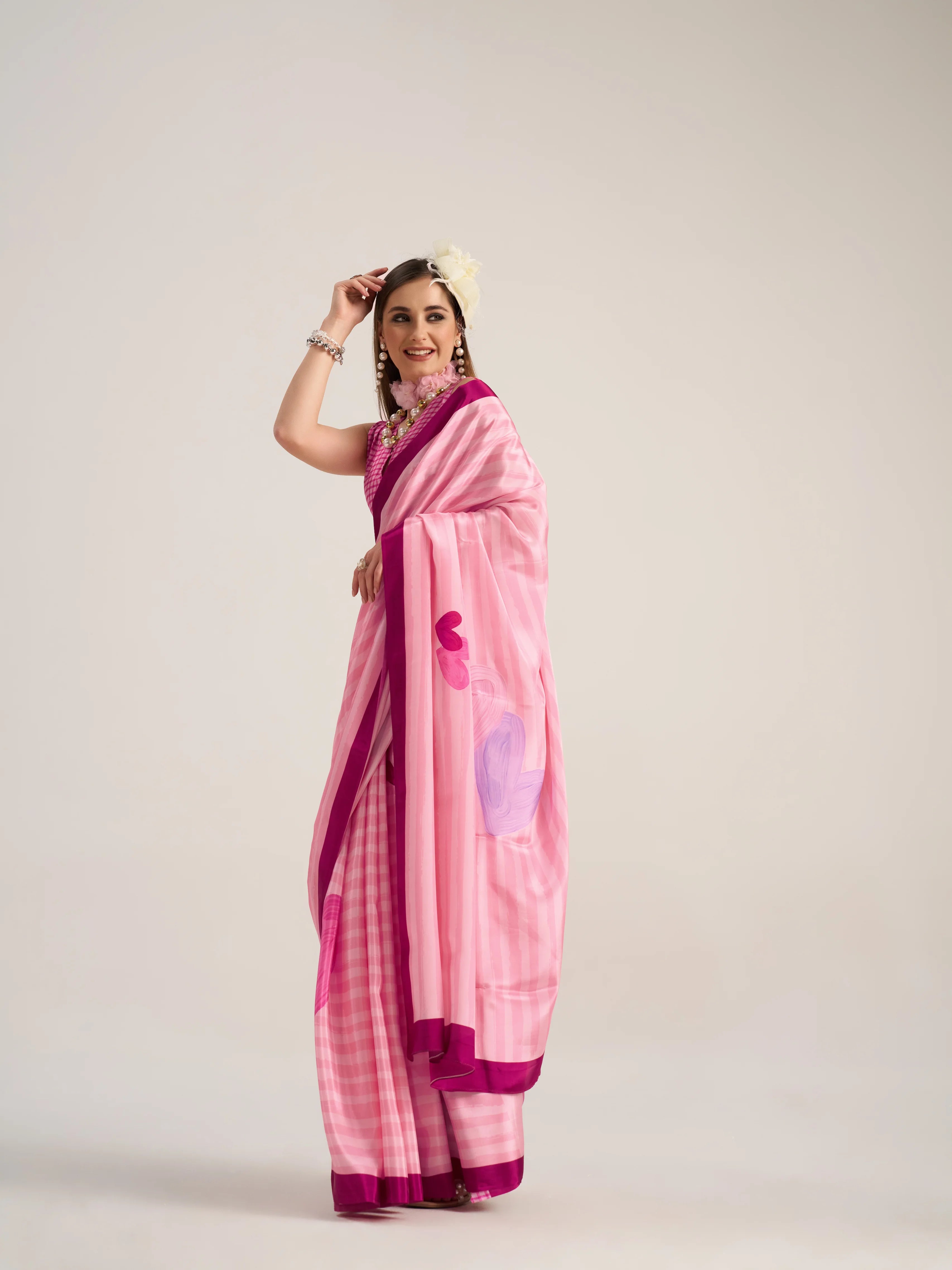 NATURAL CRAPE DIGITAL PRINTED PINK SAREE WITH BLOUSE