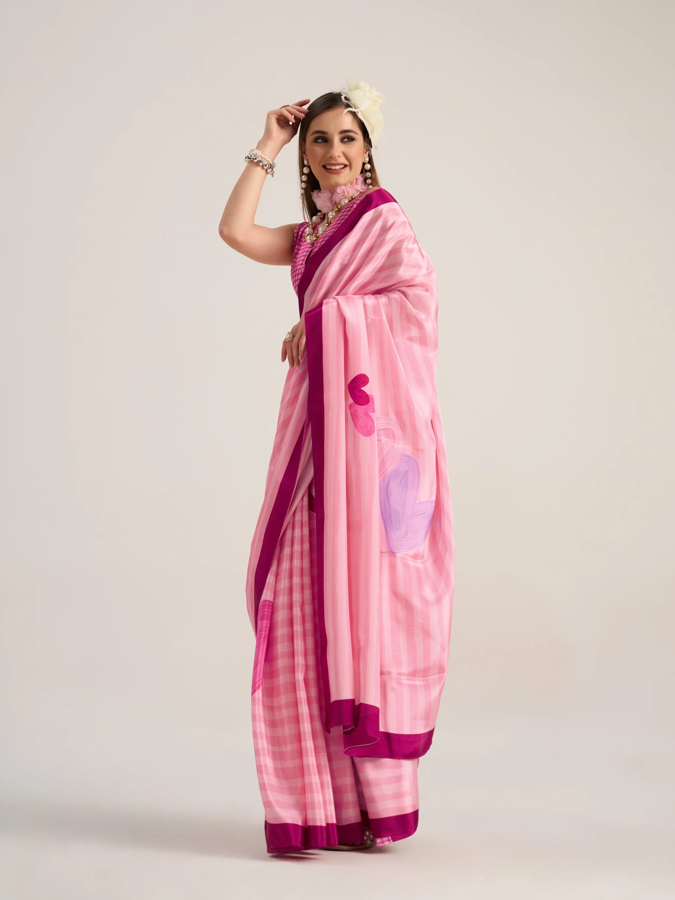 NATURAL CRAPE DIGITAL PRINTED PINK SAREE WITH BLOUSE