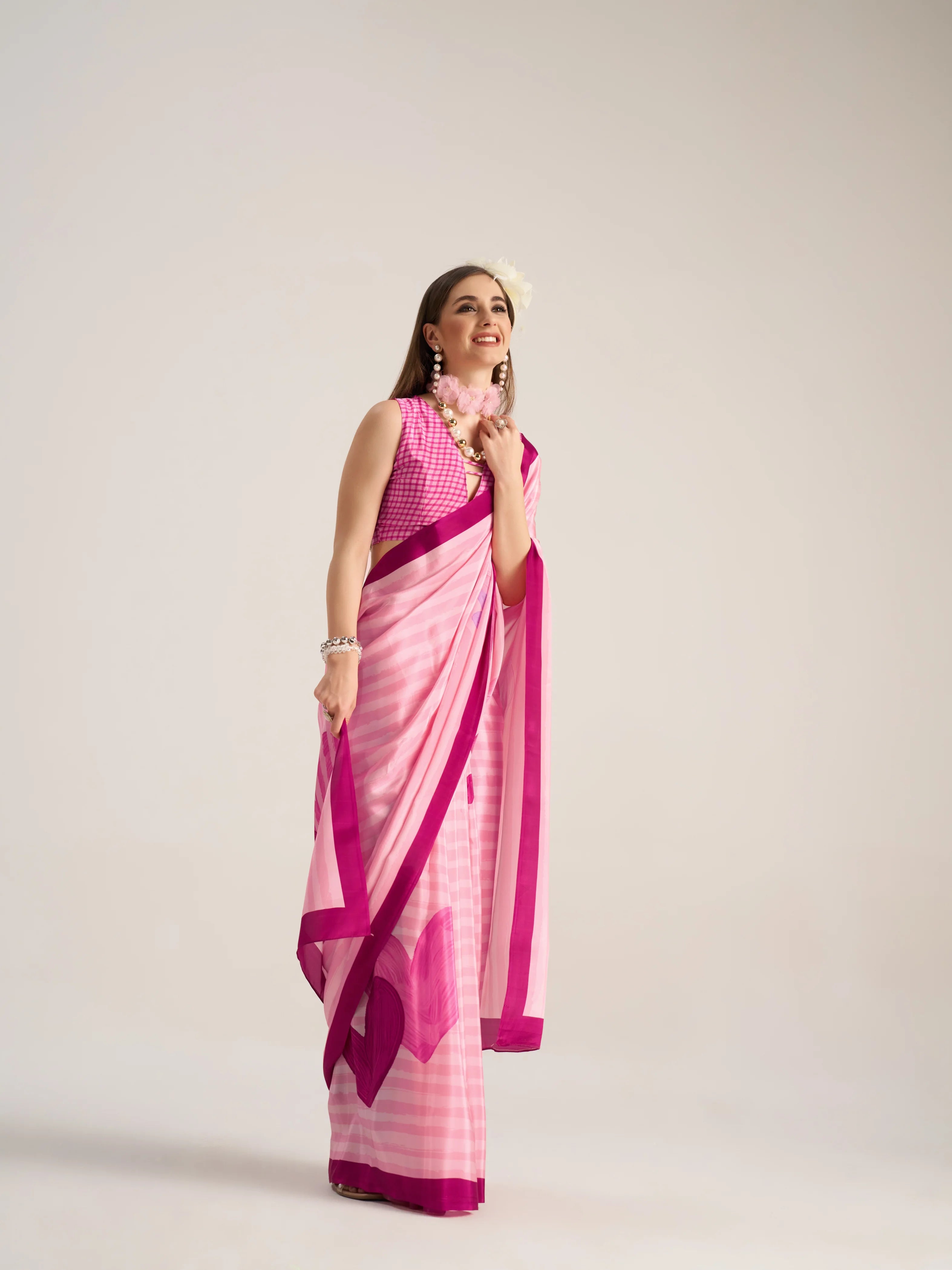 NATURAL CRAPE DIGITAL PRINTED PINK SAREE WITH BLOUSE