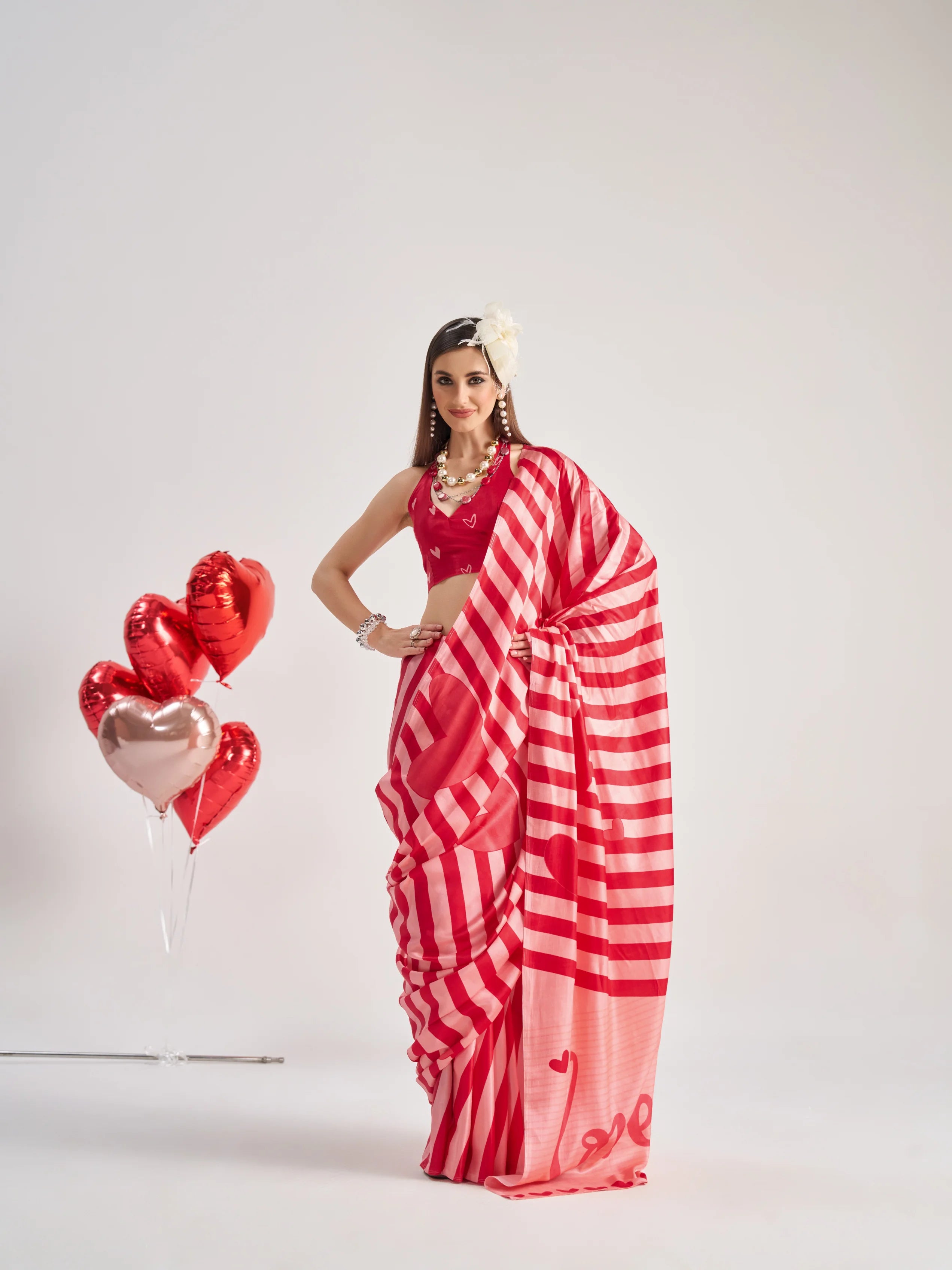 BEMBERG MODAL SATIN DIGITAL PRINTED RED SAREE WITH BLOUSE