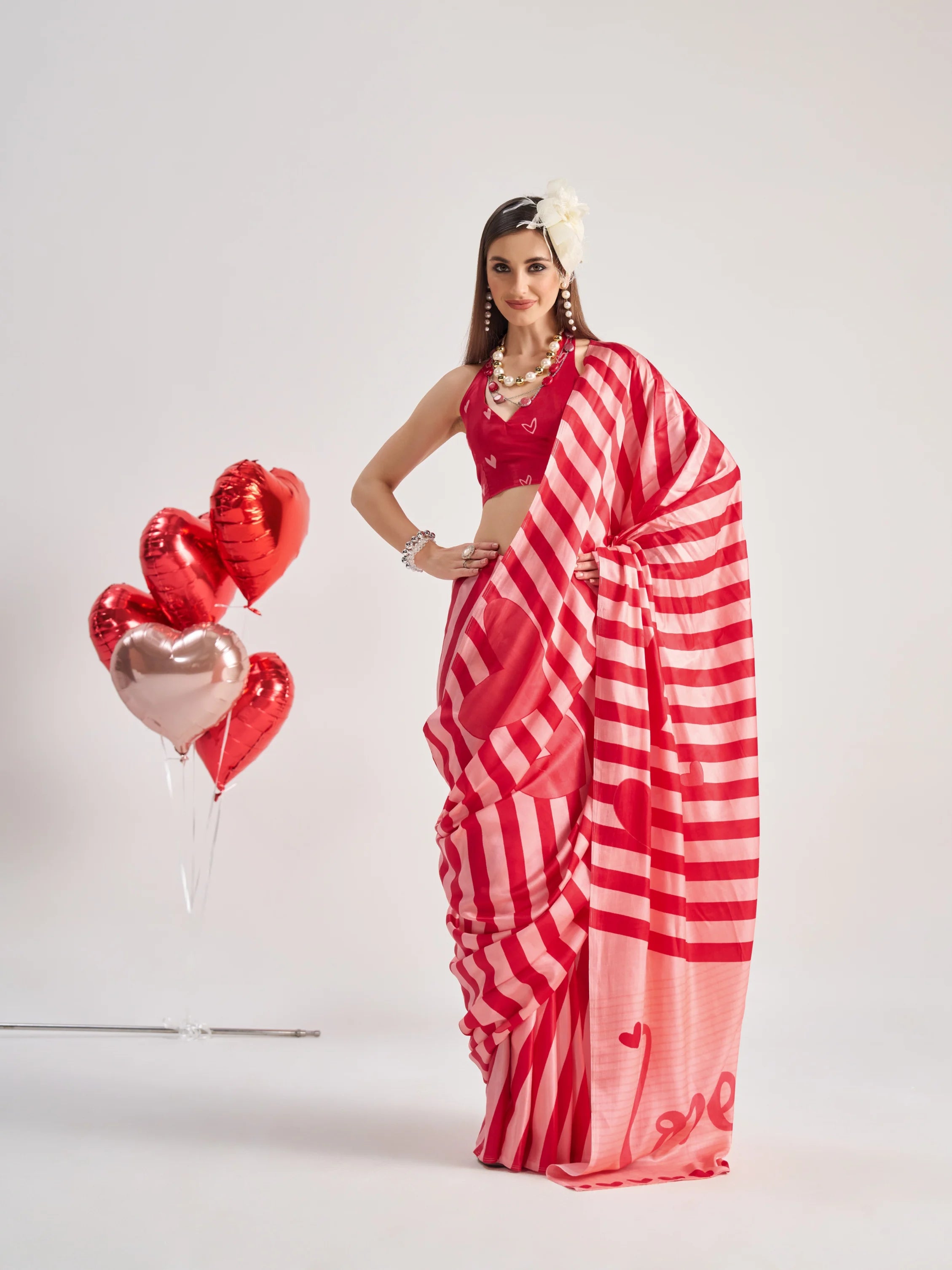 BEMBERG MODAL SATIN DIGITAL PRINTED RED SAREE WITH BLOUSE