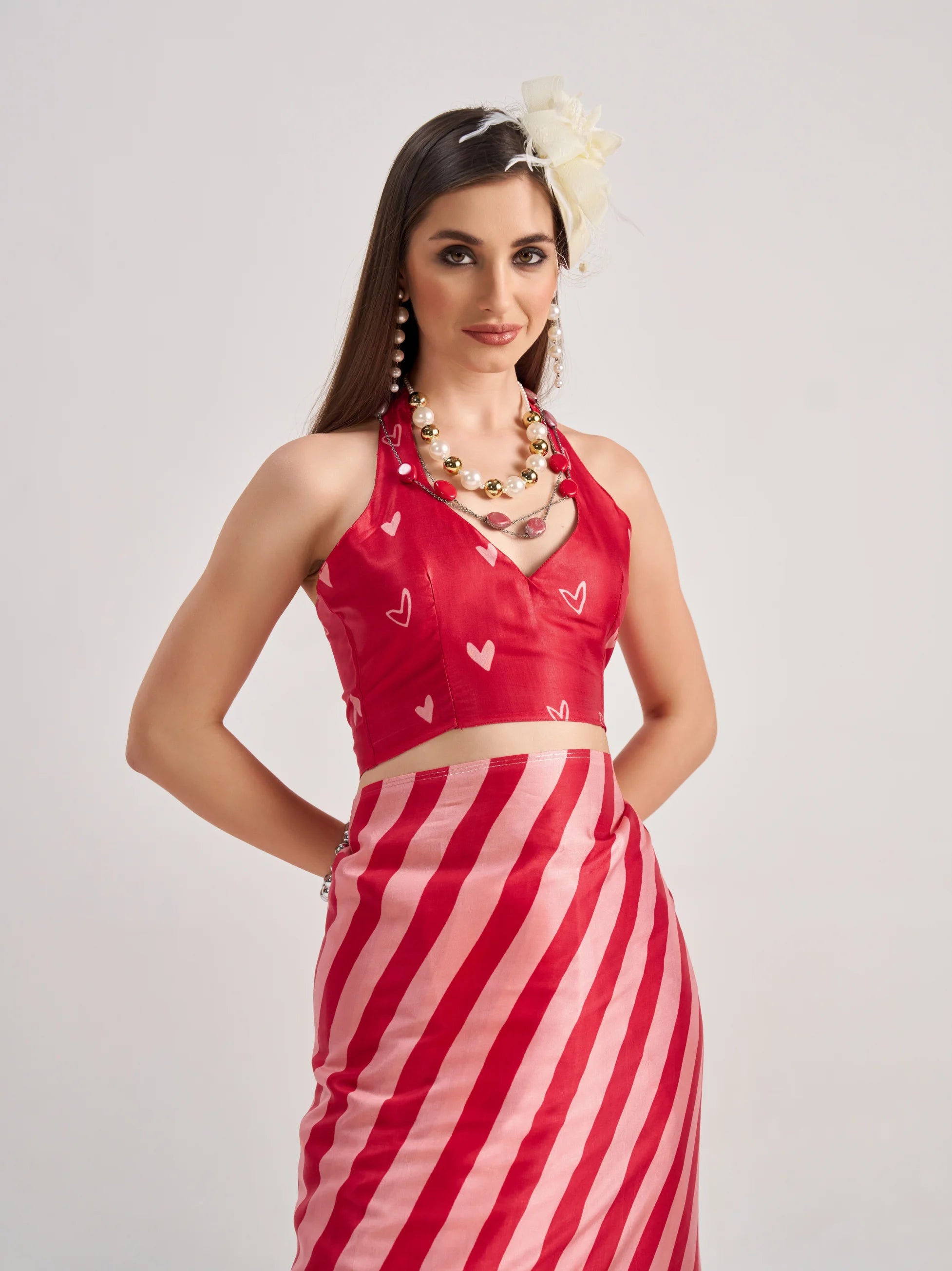 BEMBERG MODAL SATIN DIGITAL PRINTED RED SAREE WITH BLOUSE