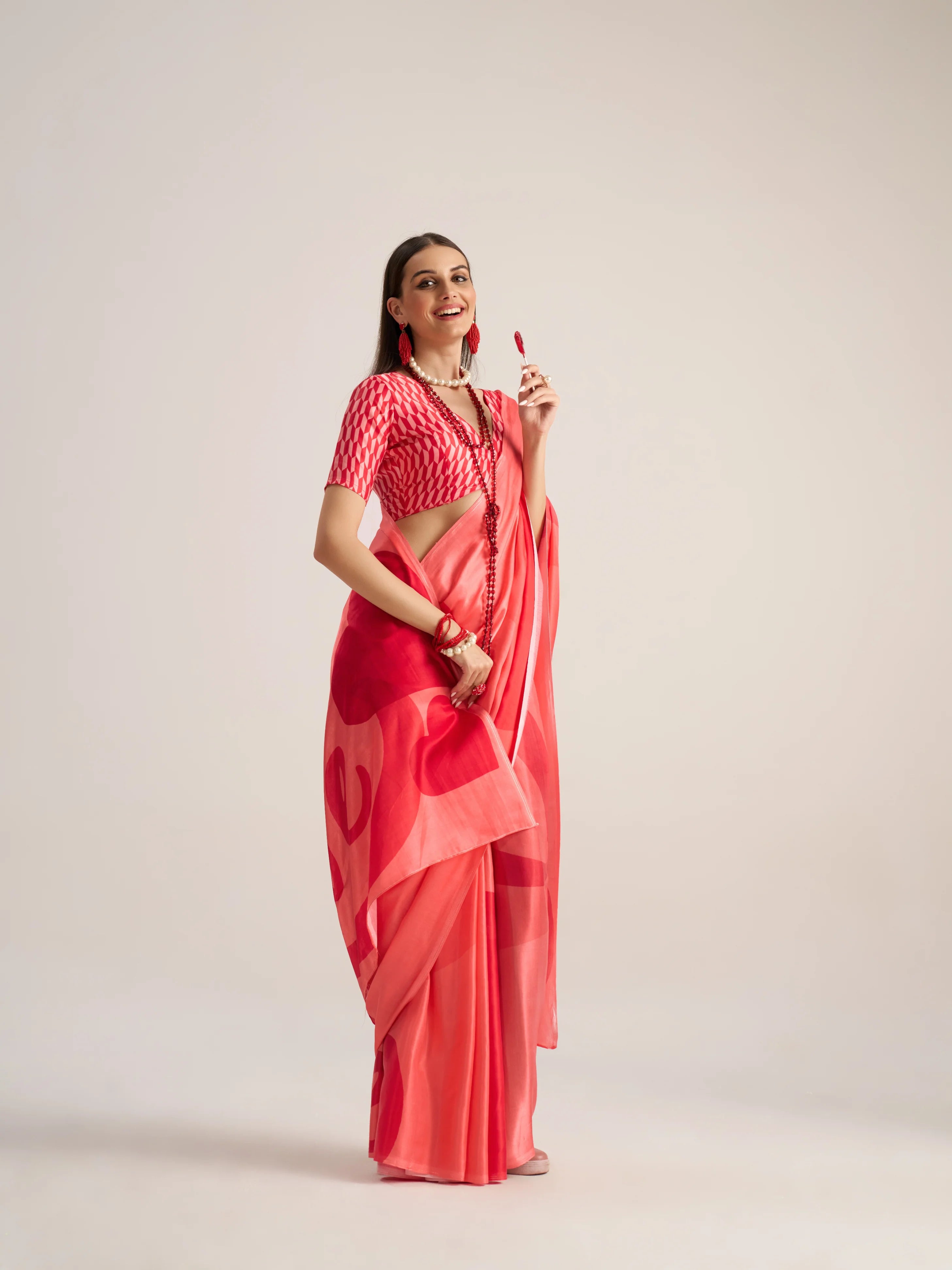 BEMBERG MODAL SATIN DIGITAL PRINTED RED SAREE WITH BLOUSE