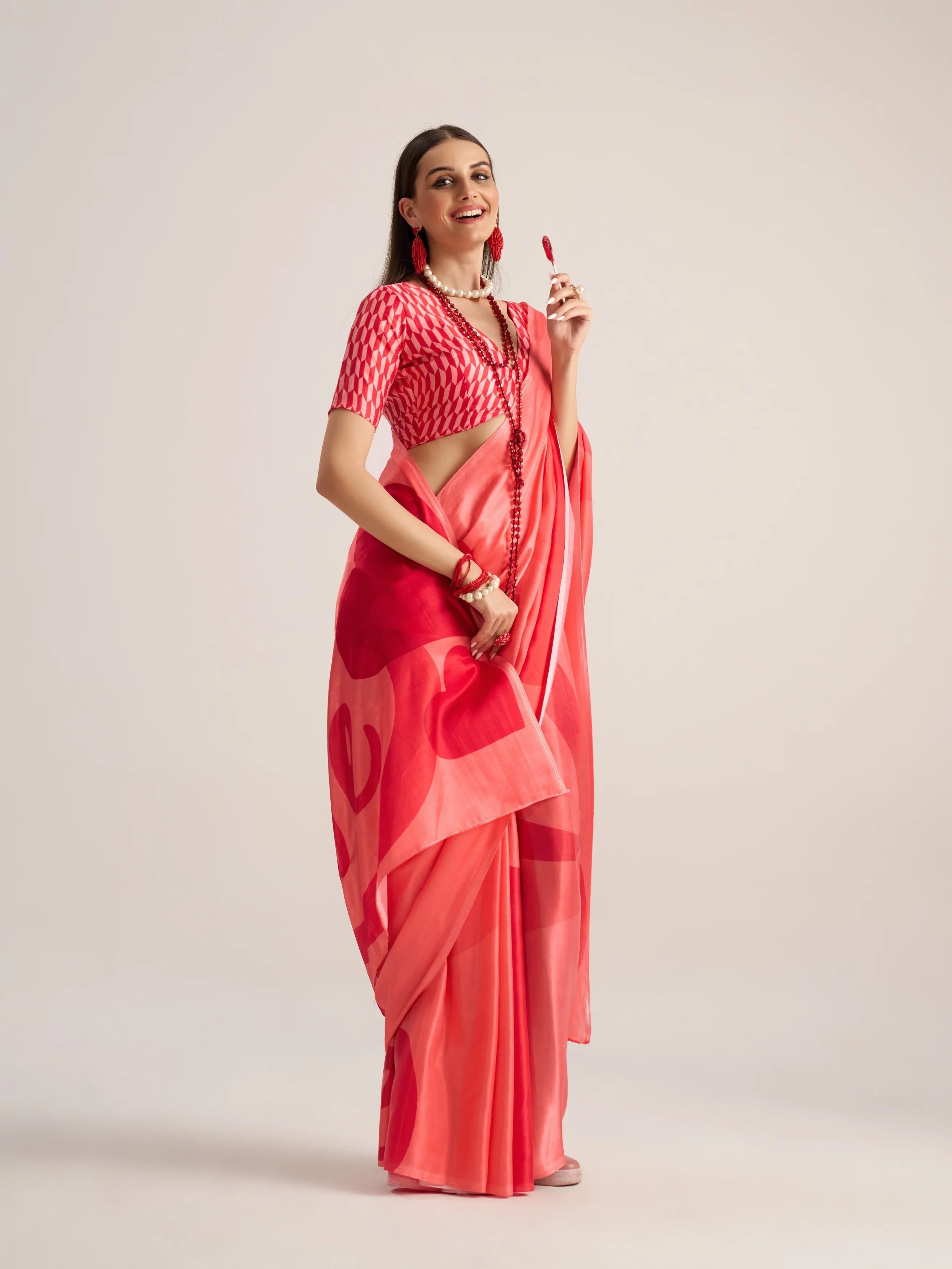 BEMBERG MODAL SATIN DIGITAL PRINTED RED SAREE WITH BLOUSE