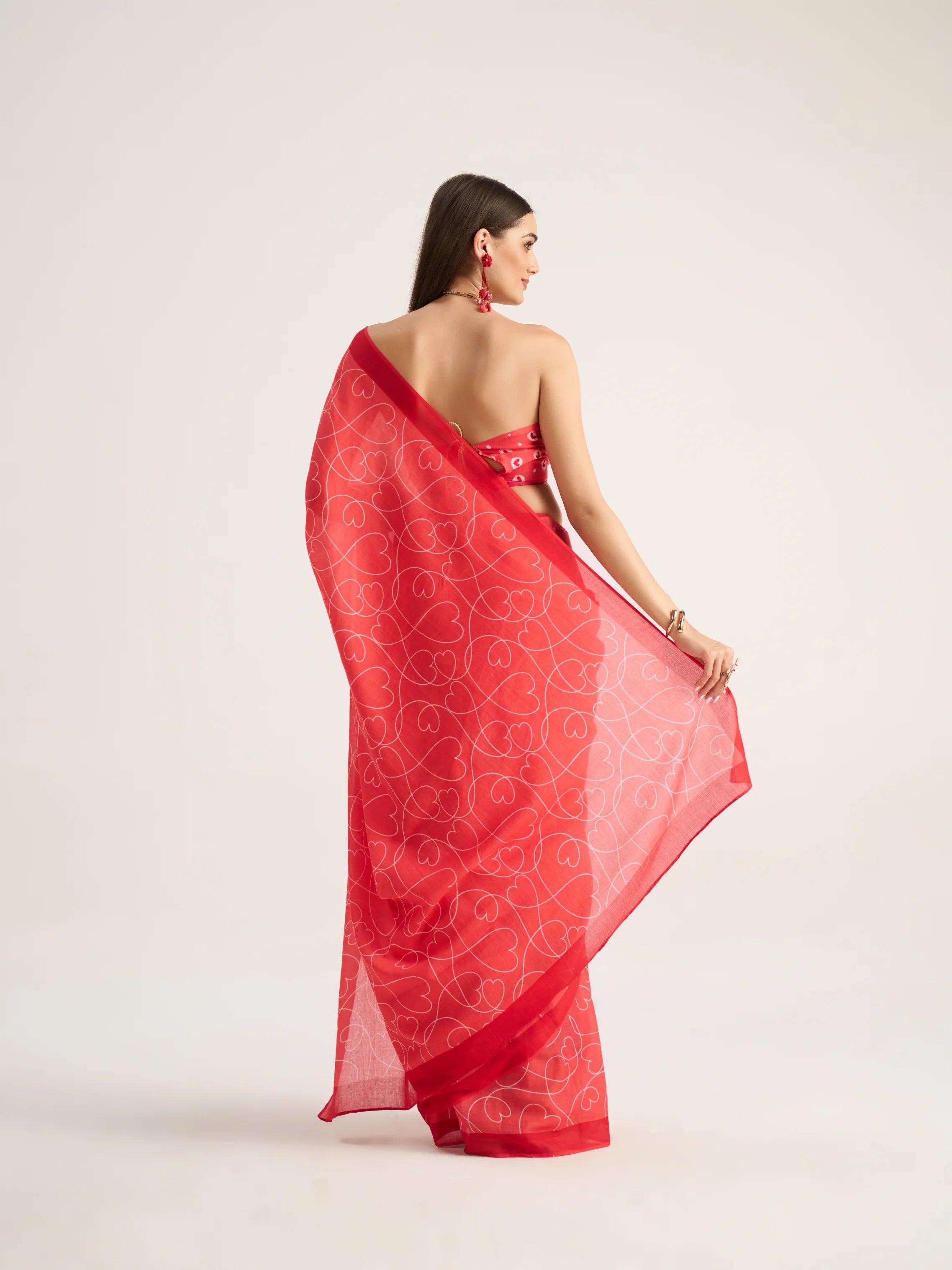 VISCOSE MULMUL DIGITAL PRINTED RED SAREE WITH BLOUSE