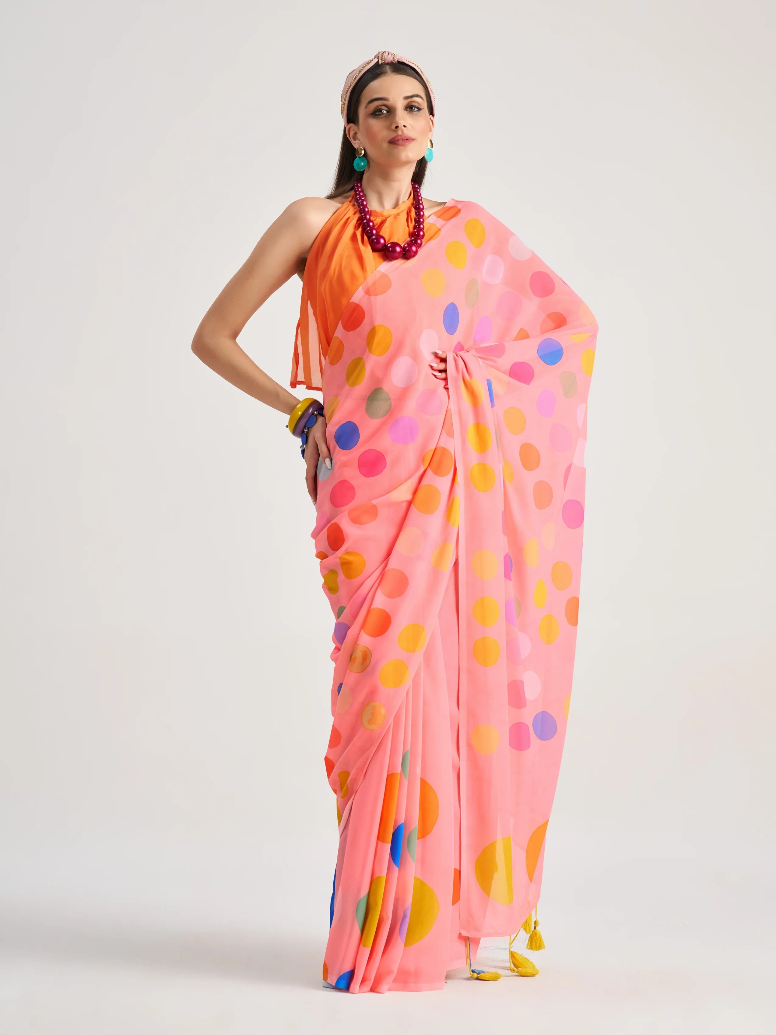 POLKA POPS DIGITAL PRINTED GEORGETTE SAREE WITH BLOUSE