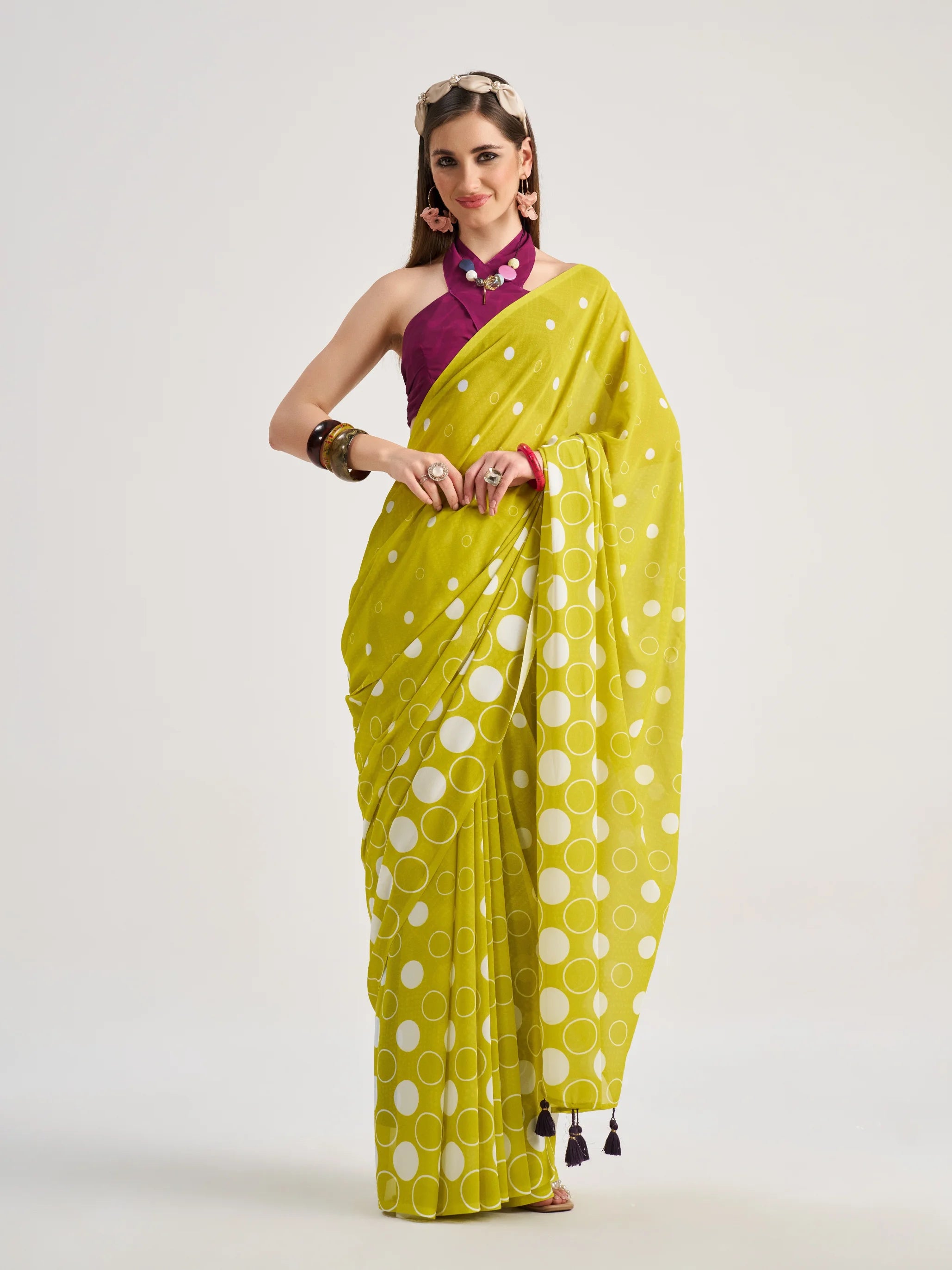 POLKA POPS DIGITAL PRINTED GEORGETTE SAREE WITH BLOUSE