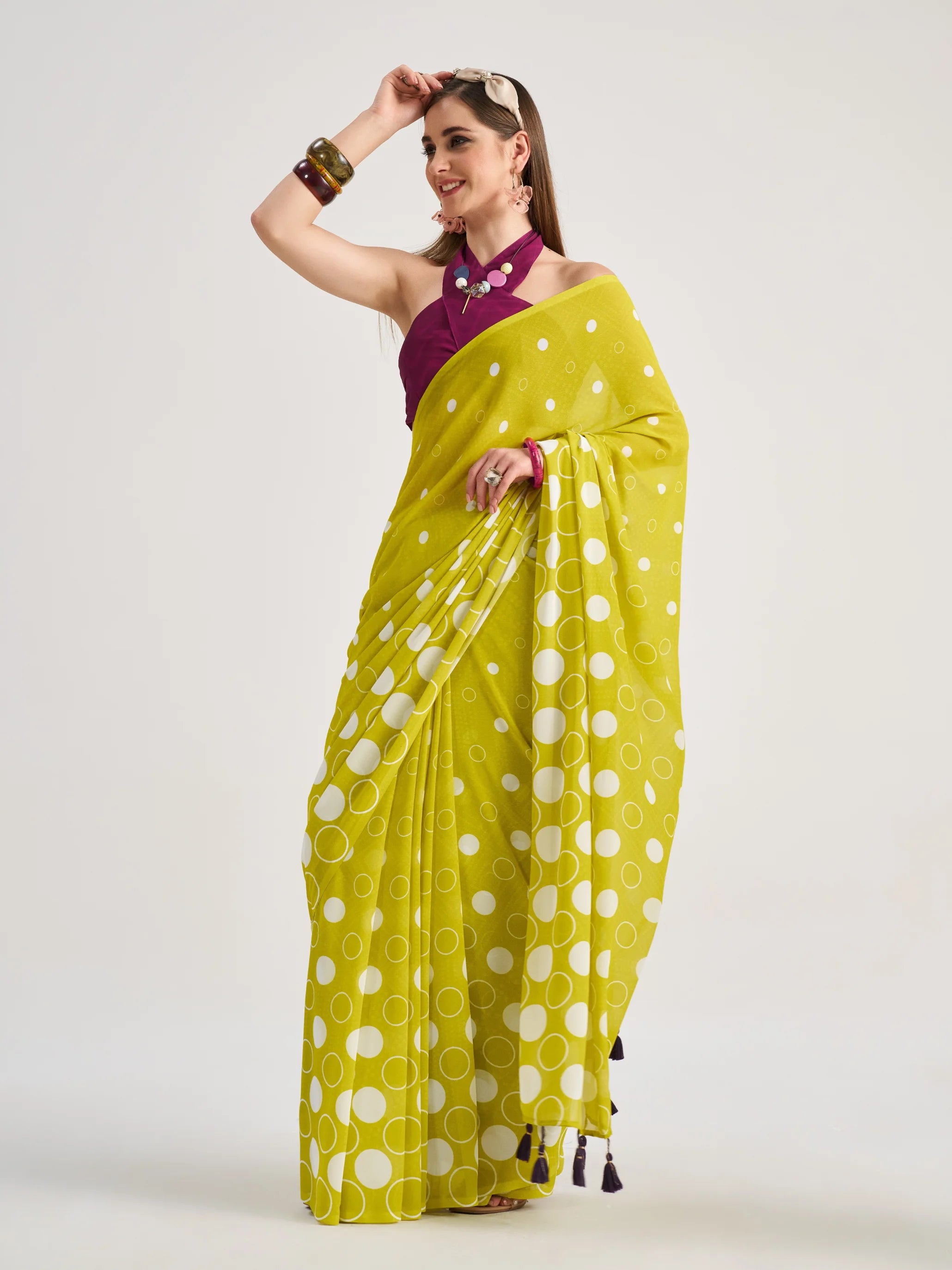 POLKA POPS DIGITAL PRINTED GEORGETTE SAREE WITH BLOUSE