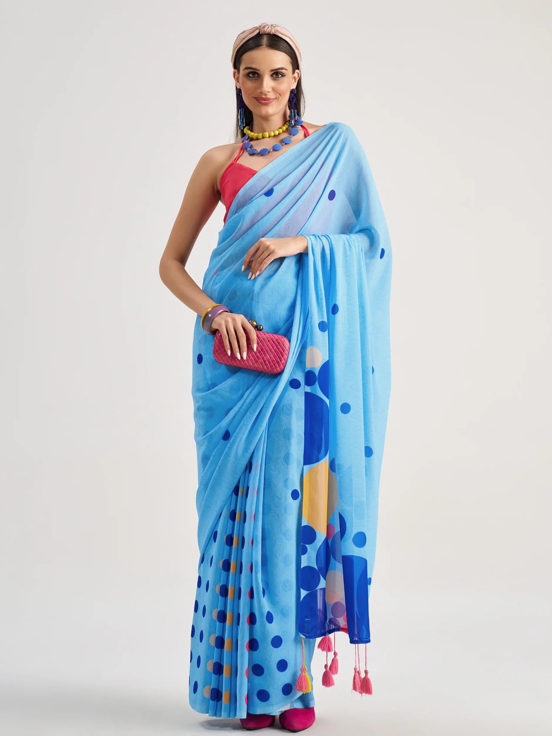 POLKA POPS DIGITAL PRINTED GEORGETTE SAREE WITH BLOUSE