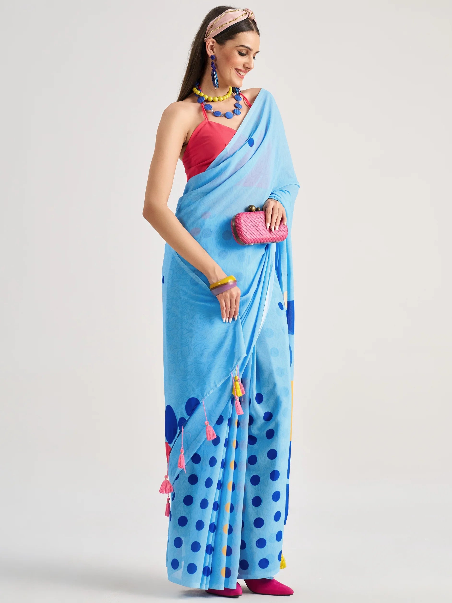 POLKA POPS DIGITAL PRINTED GEORGETTE SAREE WITH BLOUSE