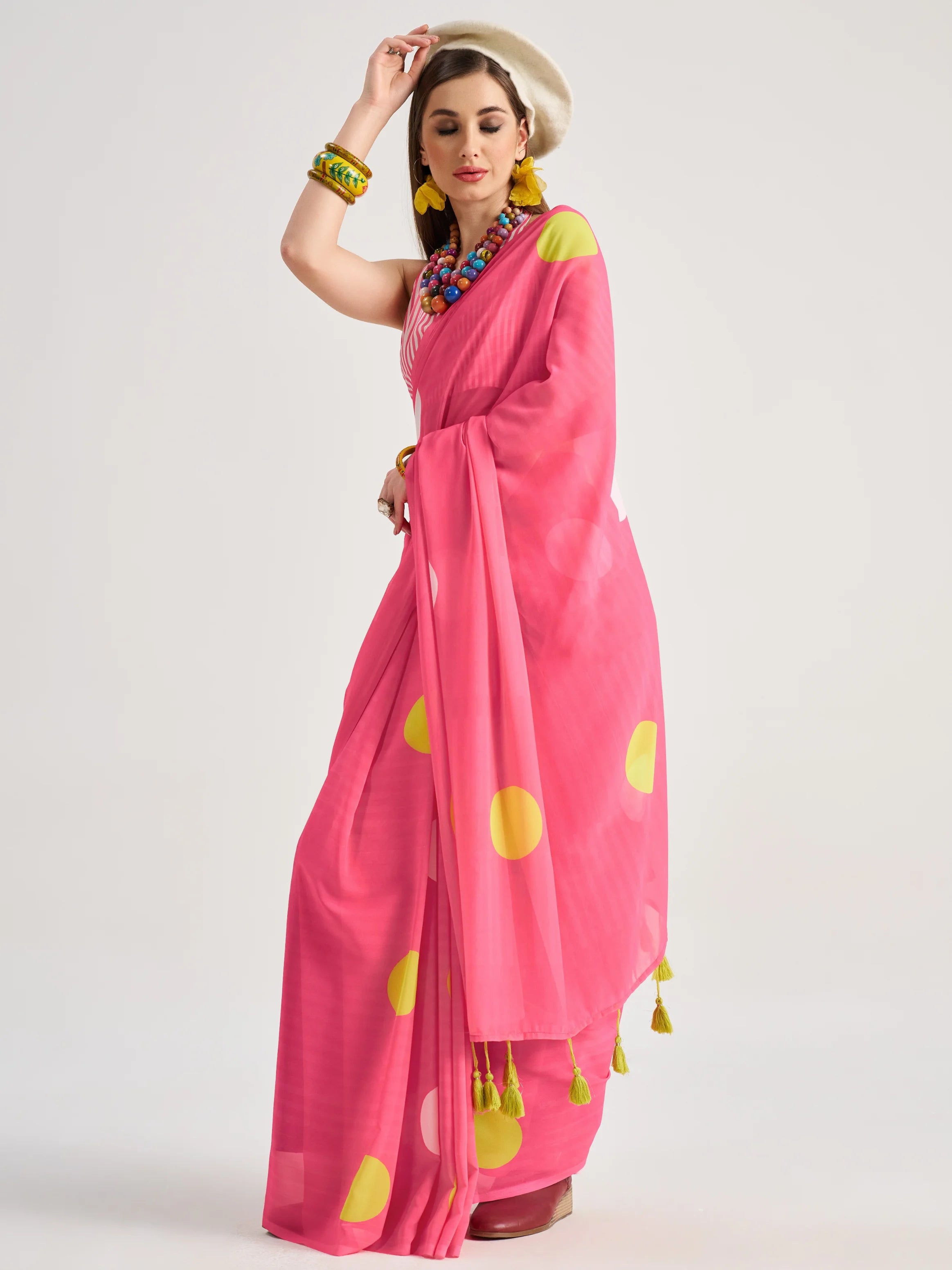 POLKA POPS DIGITAL PRINTED GEORGETTE SAREE WITH BLOUSE