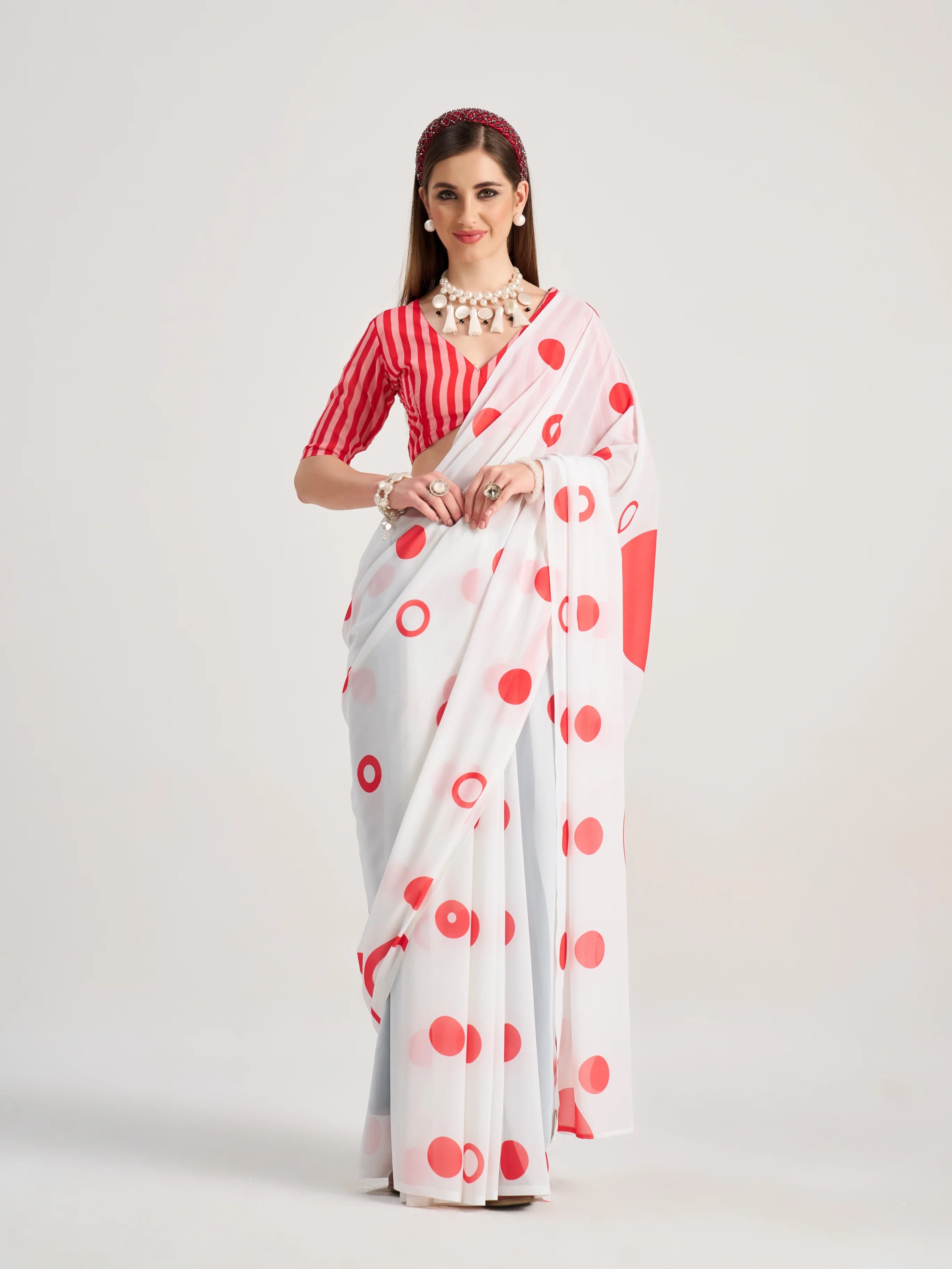 POLKA POPS DIGITAL PRINTED GEORGETTE SAREE WITH BLOUSE