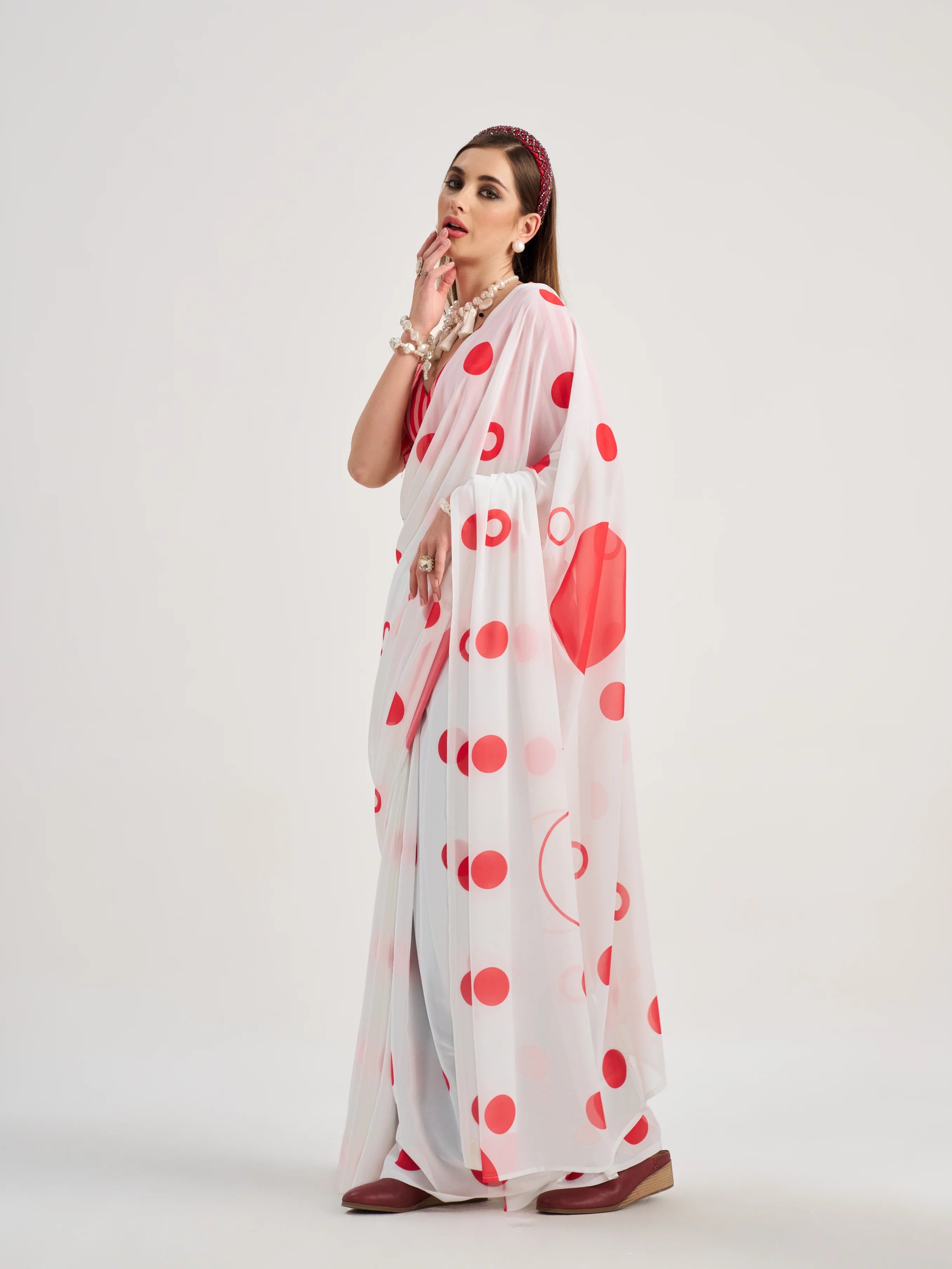 POLKA POPS DIGITAL PRINTED GEORGETTE SAREE WITH BLOUSE