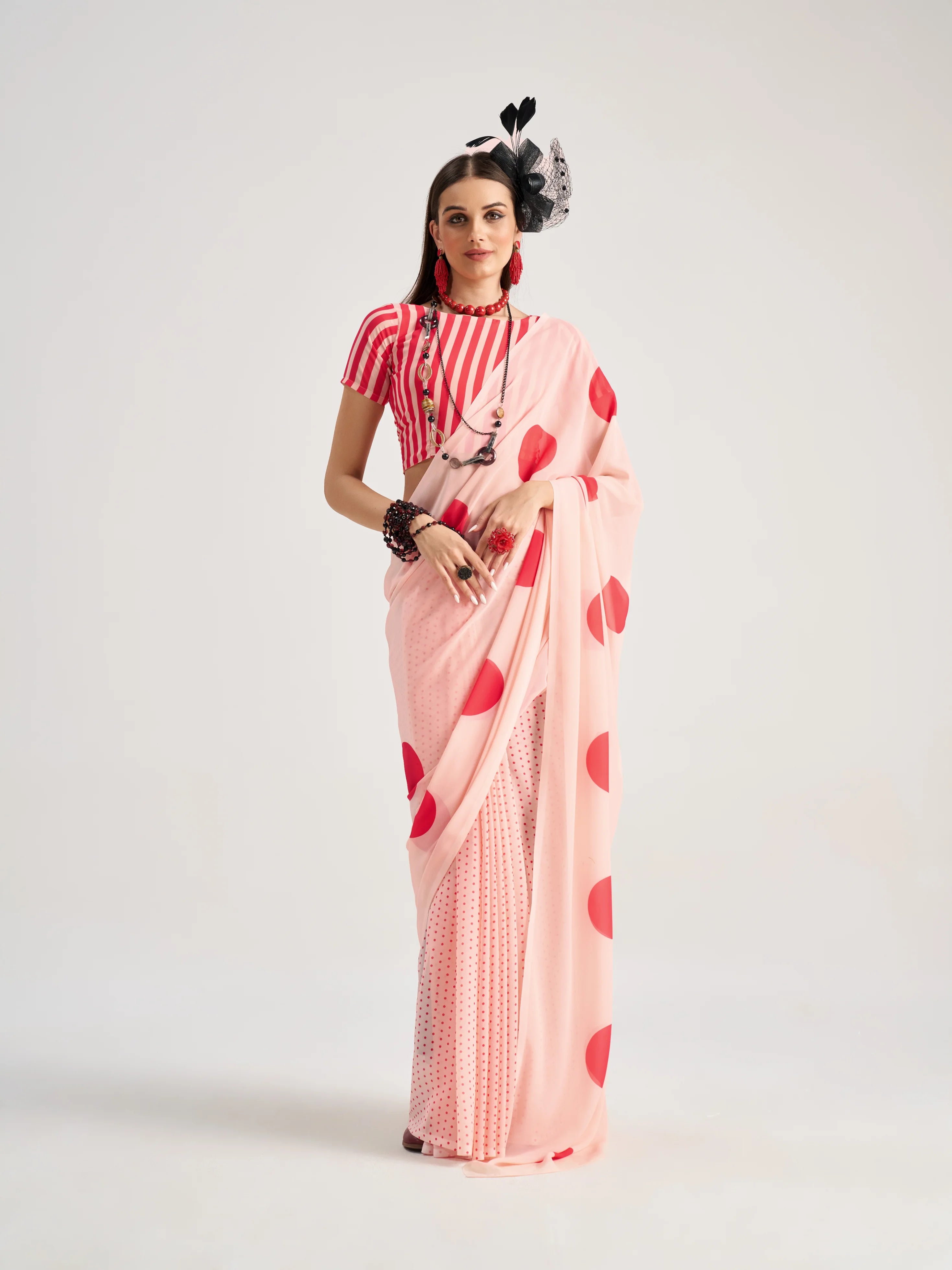 PEACH MONOCHROME DIGITAL PRINTED GEORGETTE SAREE