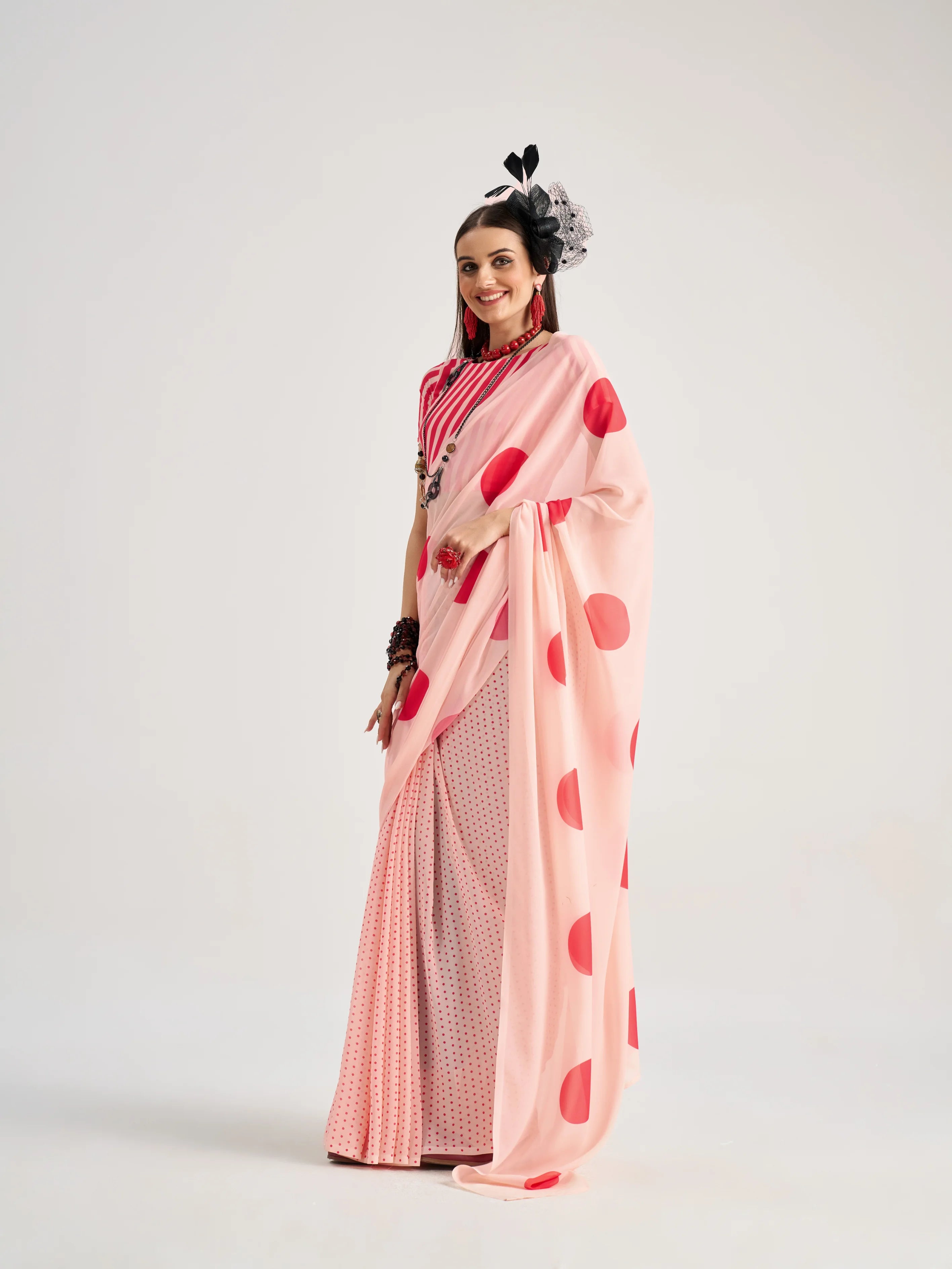 PEACH MONOCHROME DIGITAL PRINTED GEORGETTE SAREE