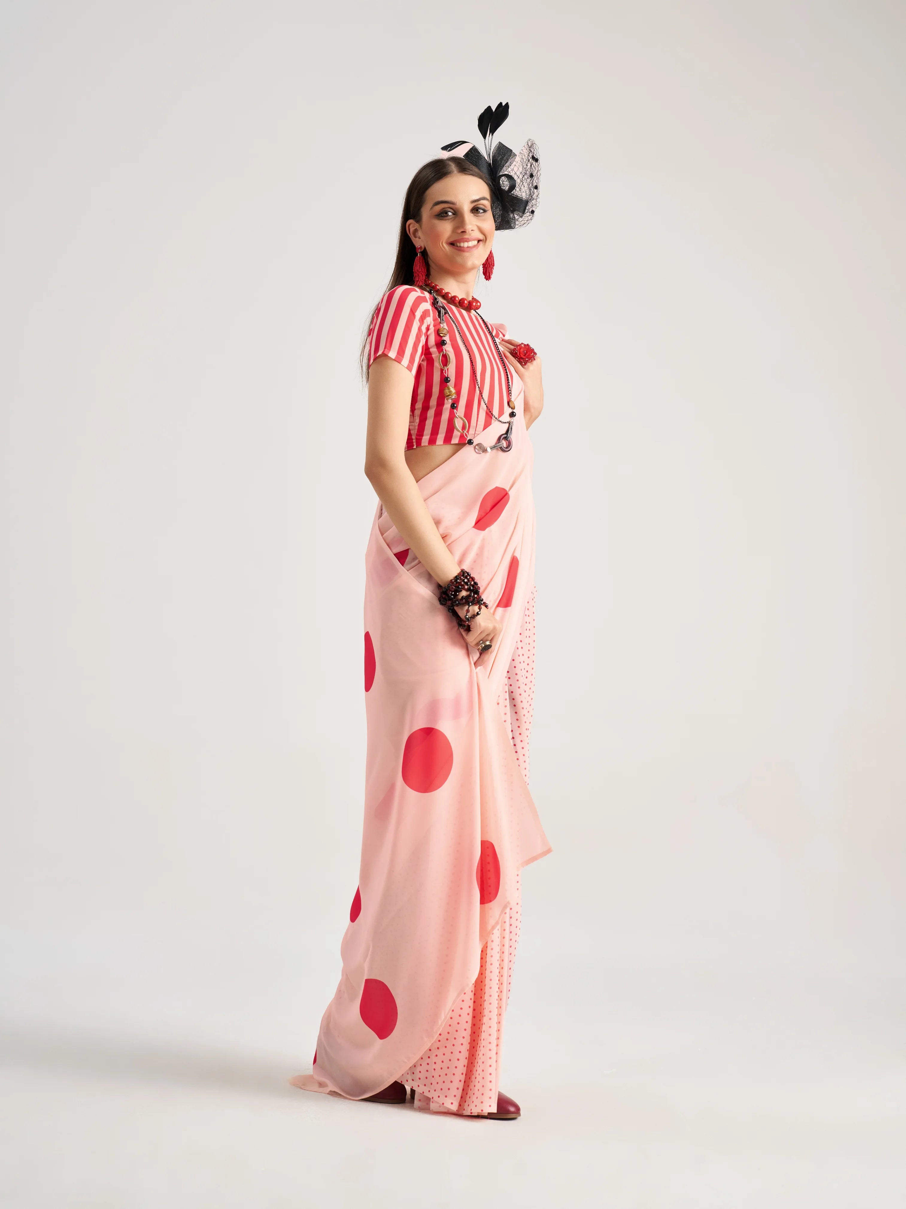 PEACH MONOCHROME DIGITAL PRINTED GEORGETTE SAREE