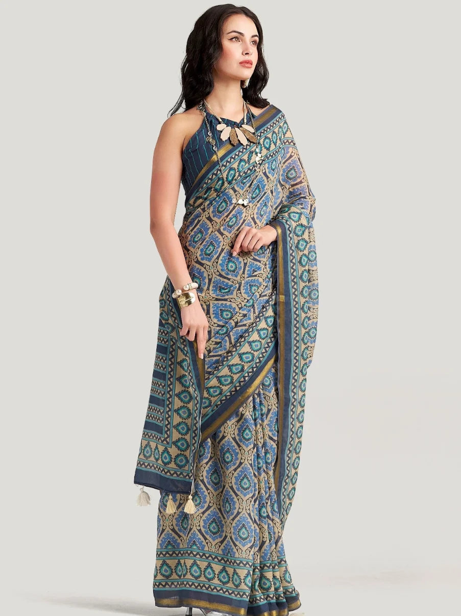 VISCOSE MUL LIVA DIGITAL PRINTED SAREE WITH BLOUSE