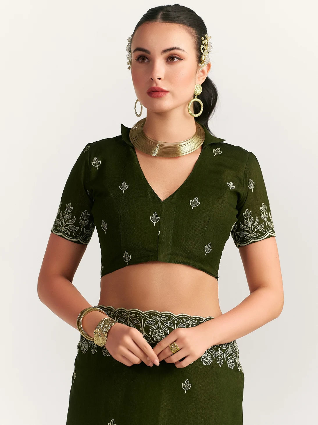 TITANIUM FLORAL EMBROIDERY SAREE WITH BLOUSE