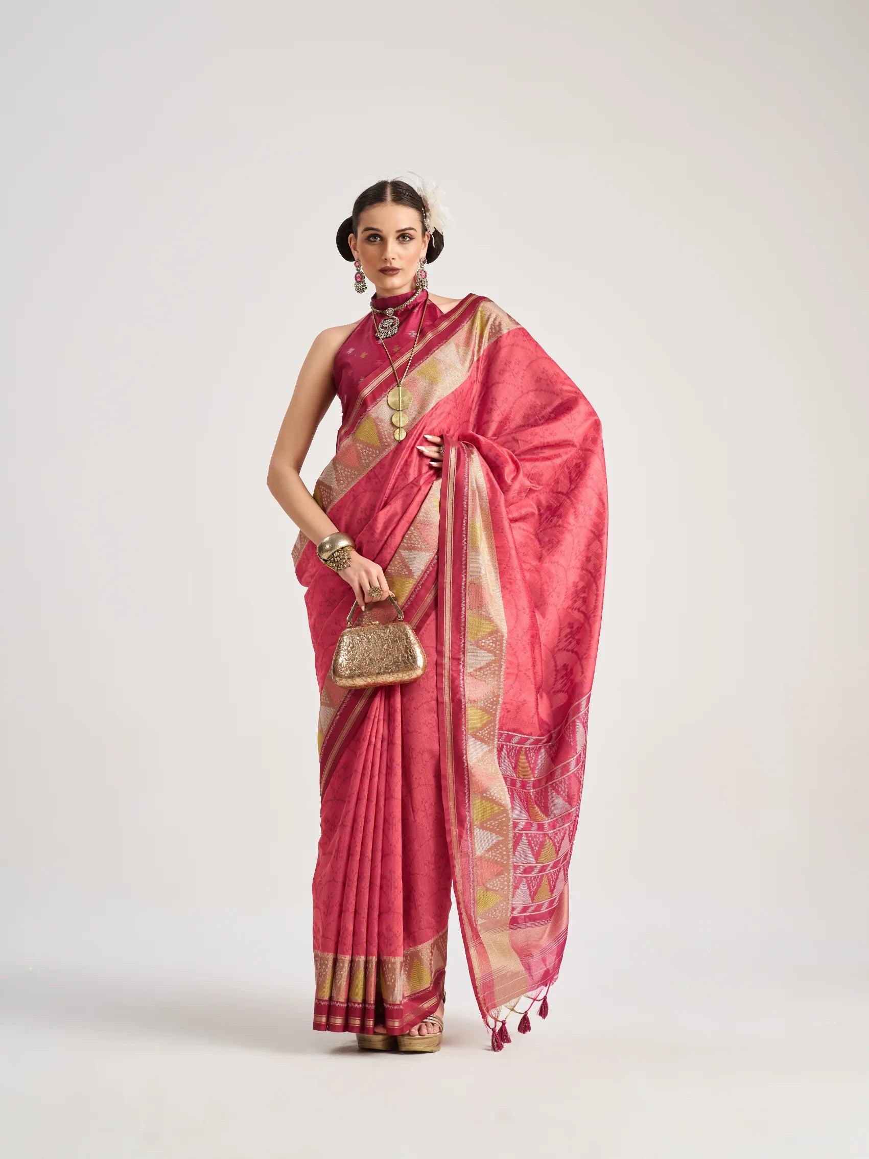 ART SILK TRIANGLE SAREE WITH BLOUSE