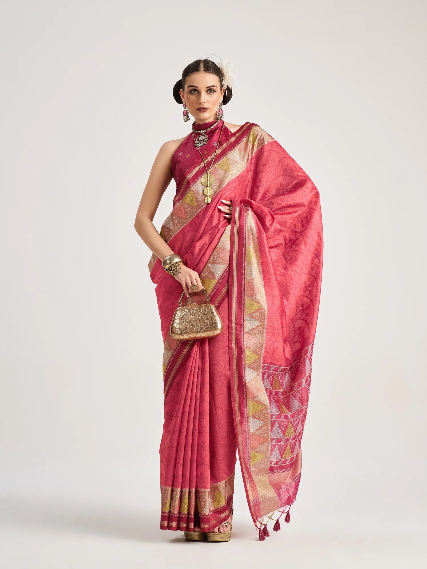 ART SILK TRIANGLE SAREE WITH BLOUSE