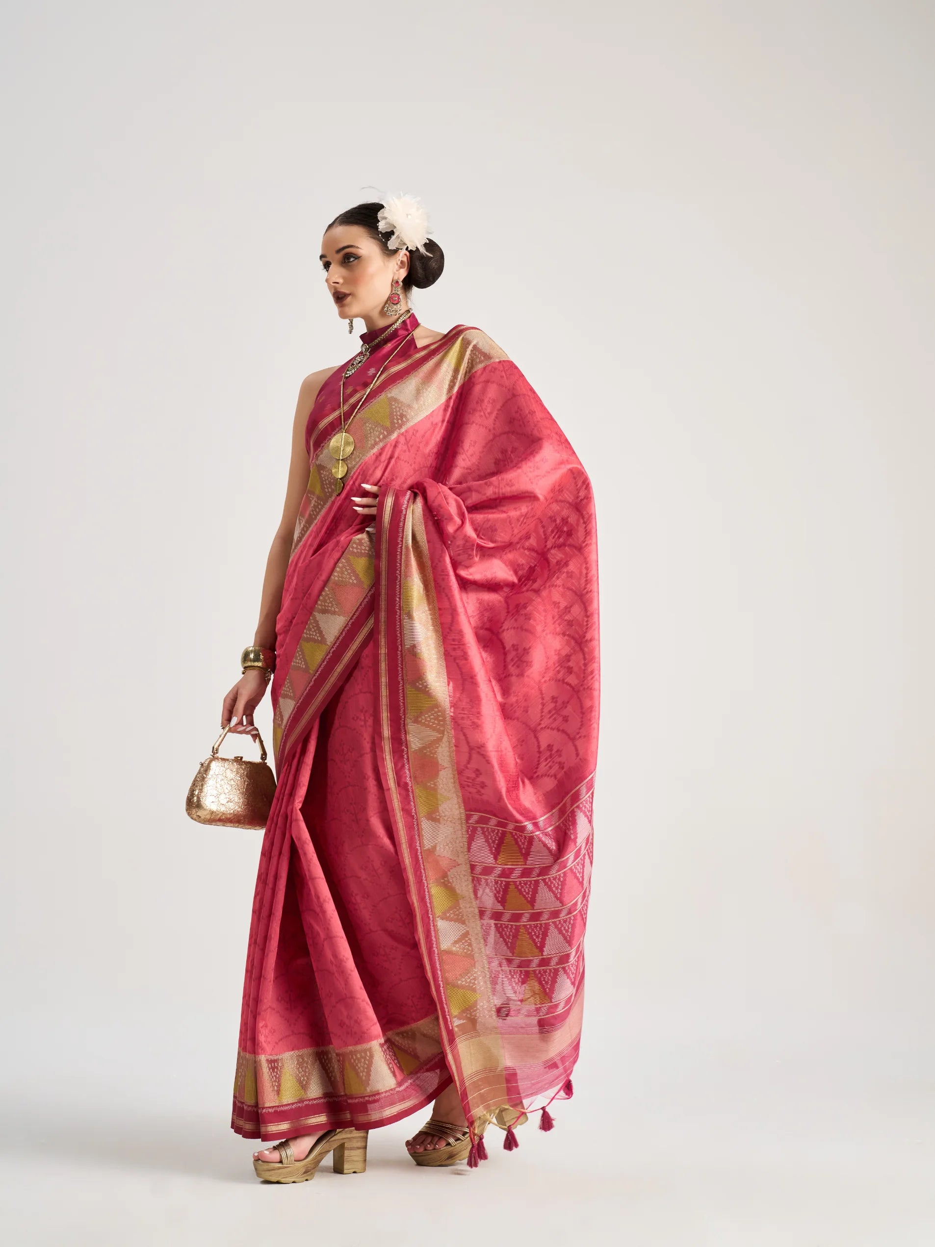 ART SILK TRIANGLE SAREE WITH BLOUSE