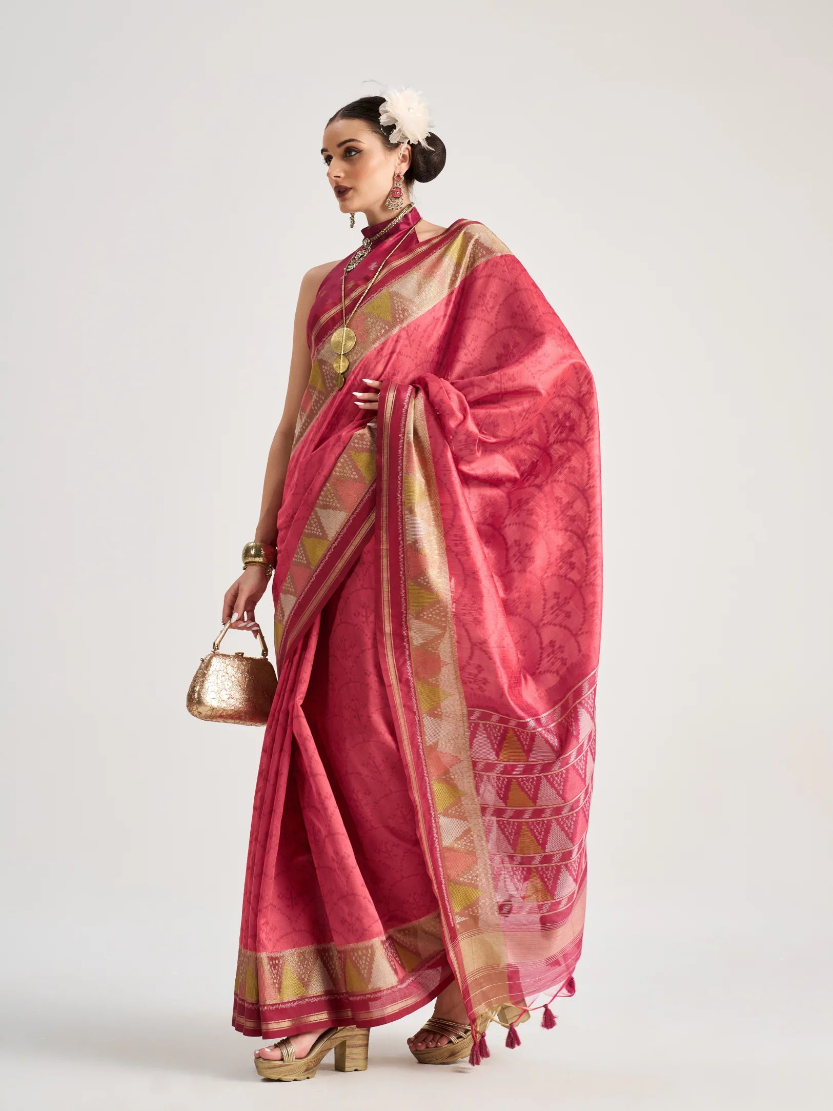 ART SILK TRIANGLE SAREE WITH BLOUSE