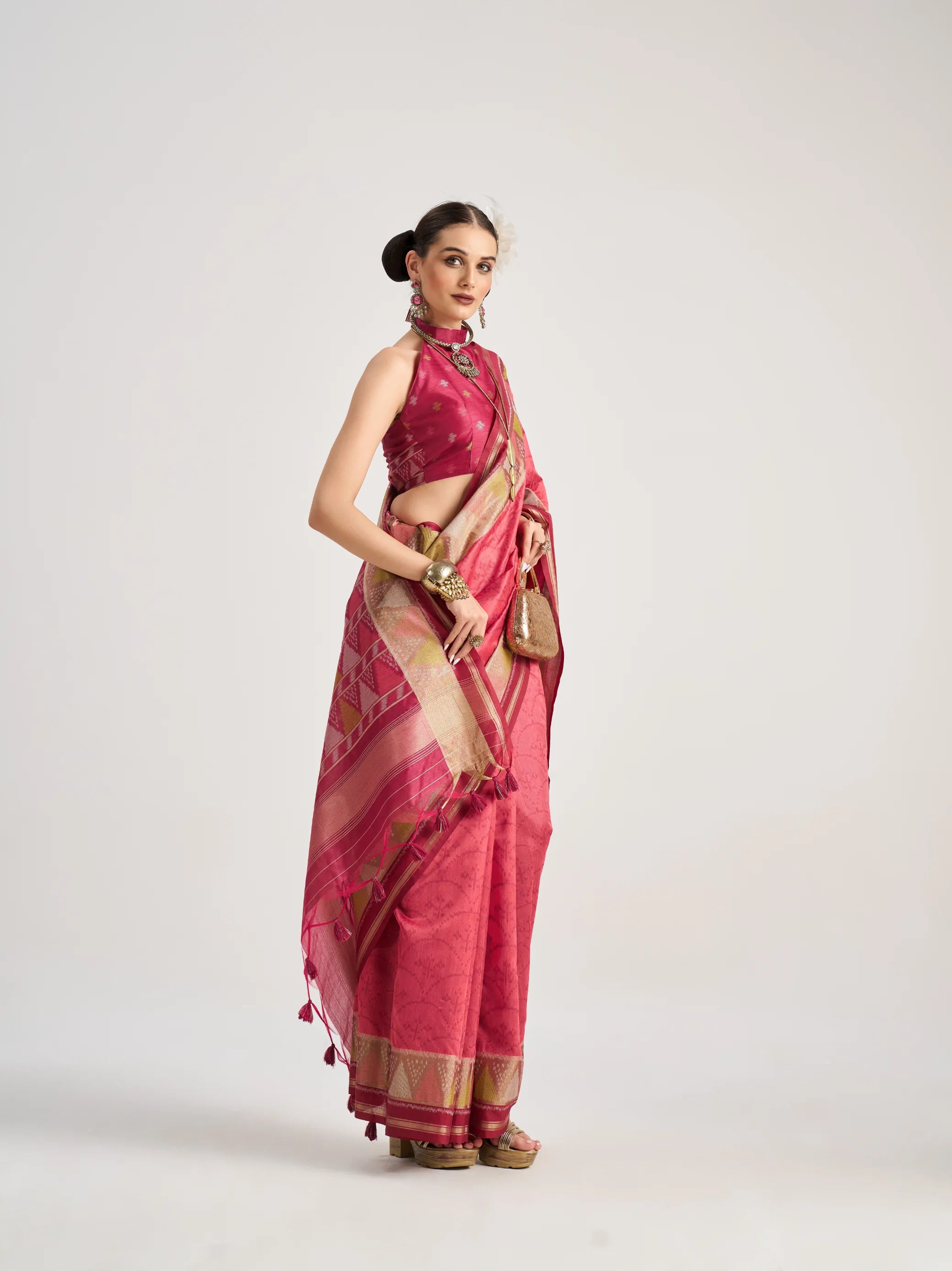 ART SILK TRIANGLE SAREE WITH BLOUSE