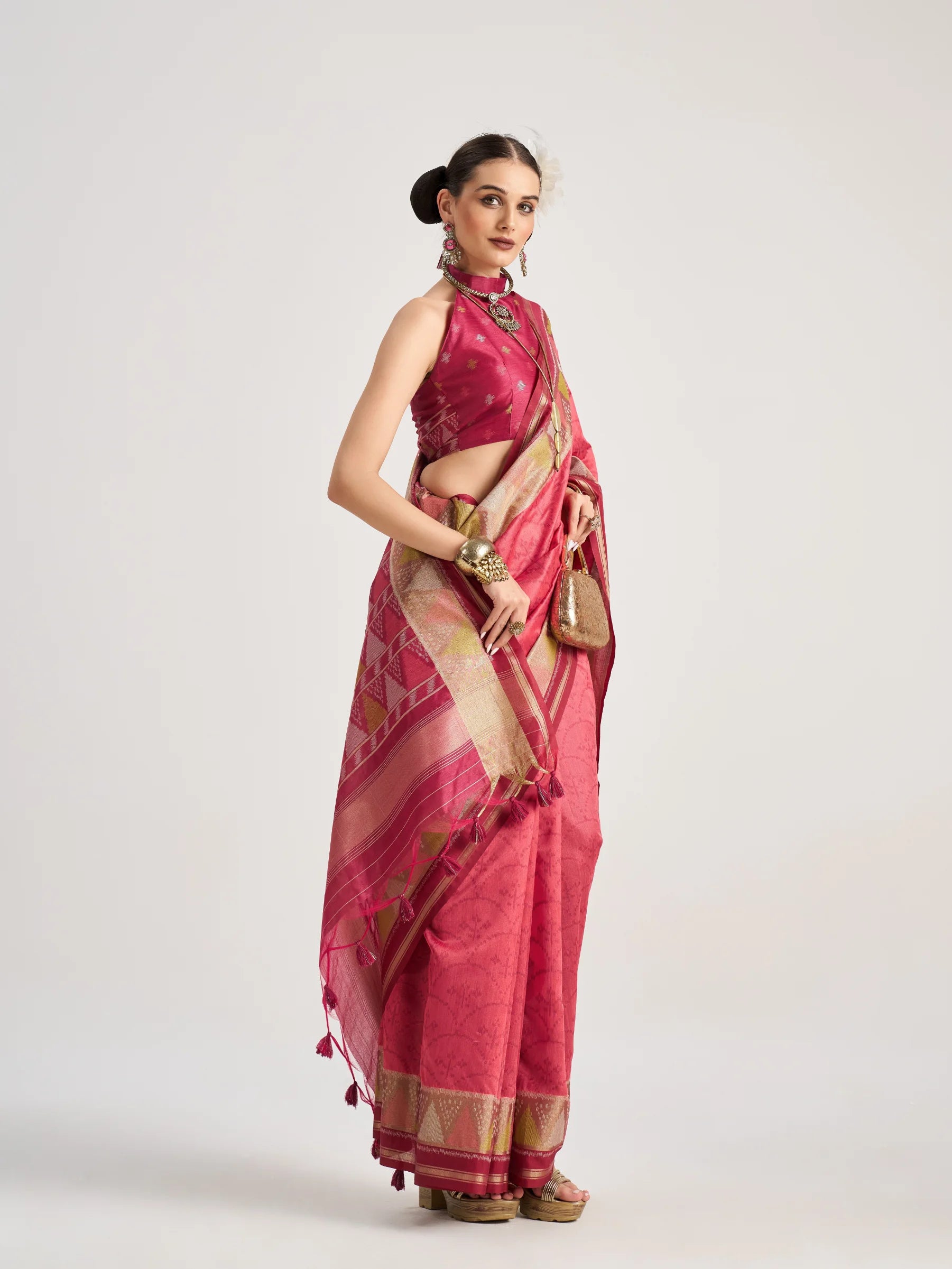 ART SILK TRIANGLE SAREE WITH BLOUSE