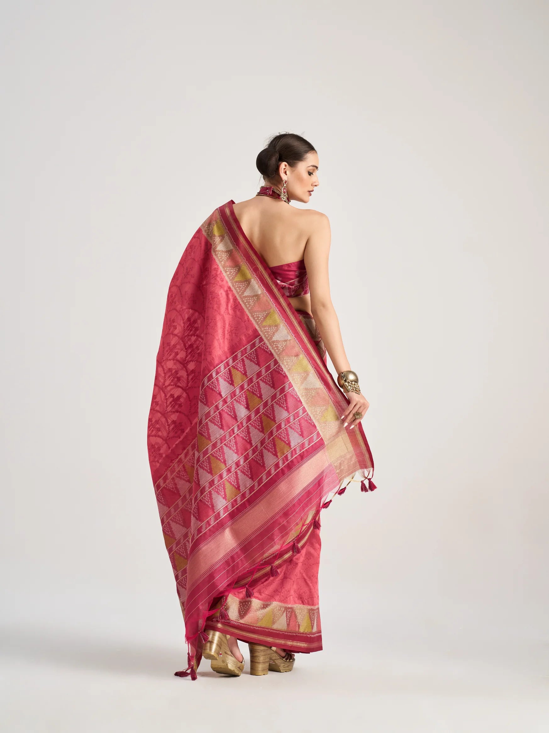 ART SILK TRIANGLE SAREE WITH BLOUSE