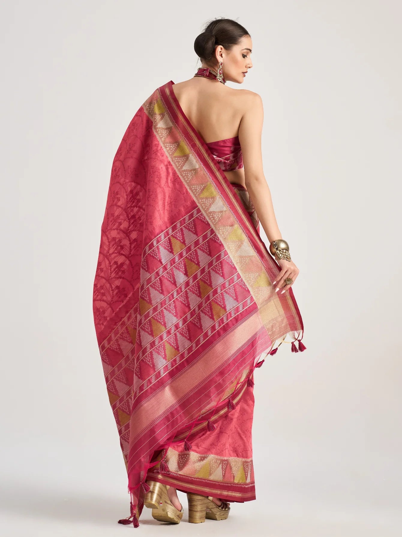 ART SILK TRIANGLE SAREE WITH BLOUSE