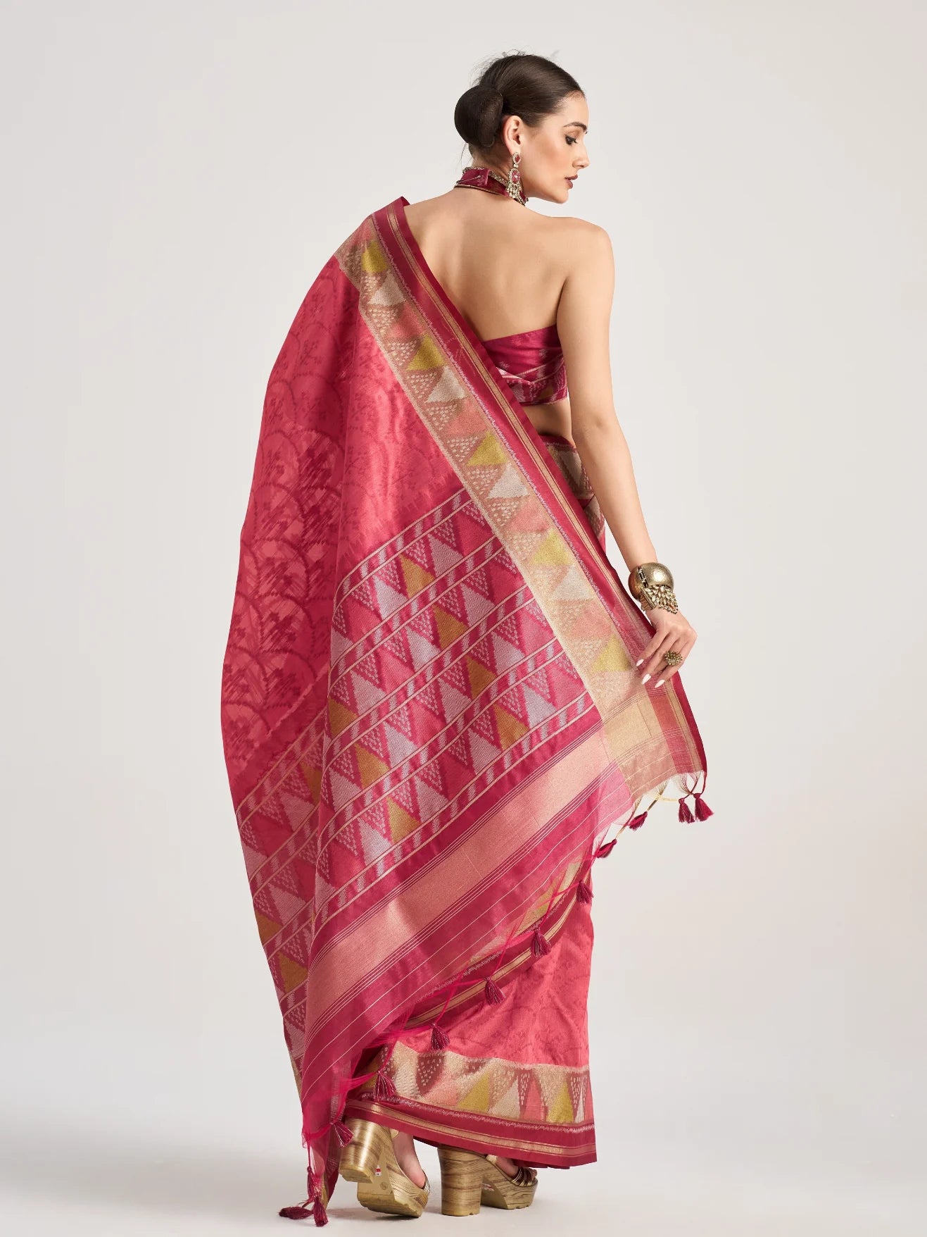 ART SILK TRIANGLE SAREE WITH BLOUSE