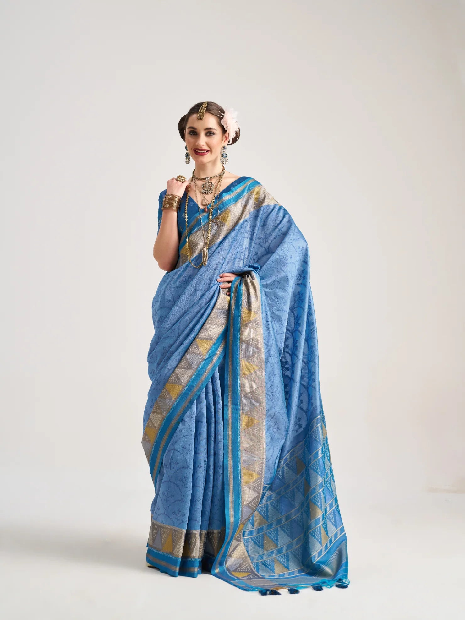 ART SILK TRIANGLE SAREE WITH BLOUSE