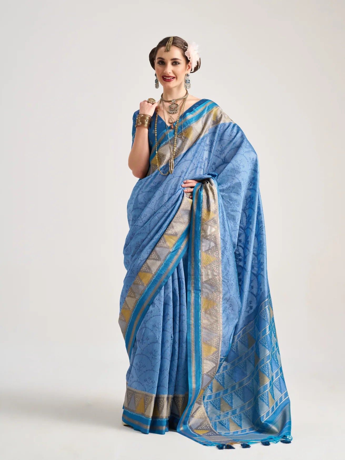 ART SILK TRIANGLE SAREE WITH BLOUSE