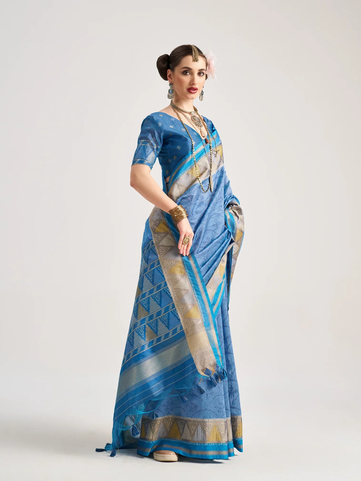 ART SILK TRIANGLE SAREE WITH BLOUSE