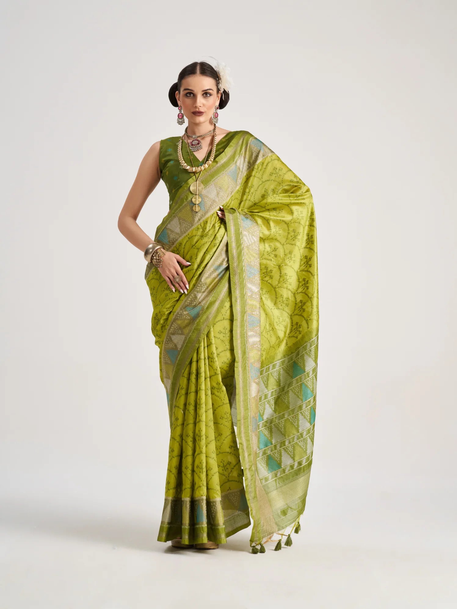 ART SILK TRIANGLE SAREE WITH BLOUSE