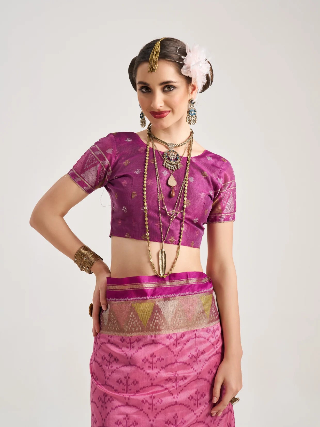 ART SILK TRIANGLE SAREE WITH BLOUSE