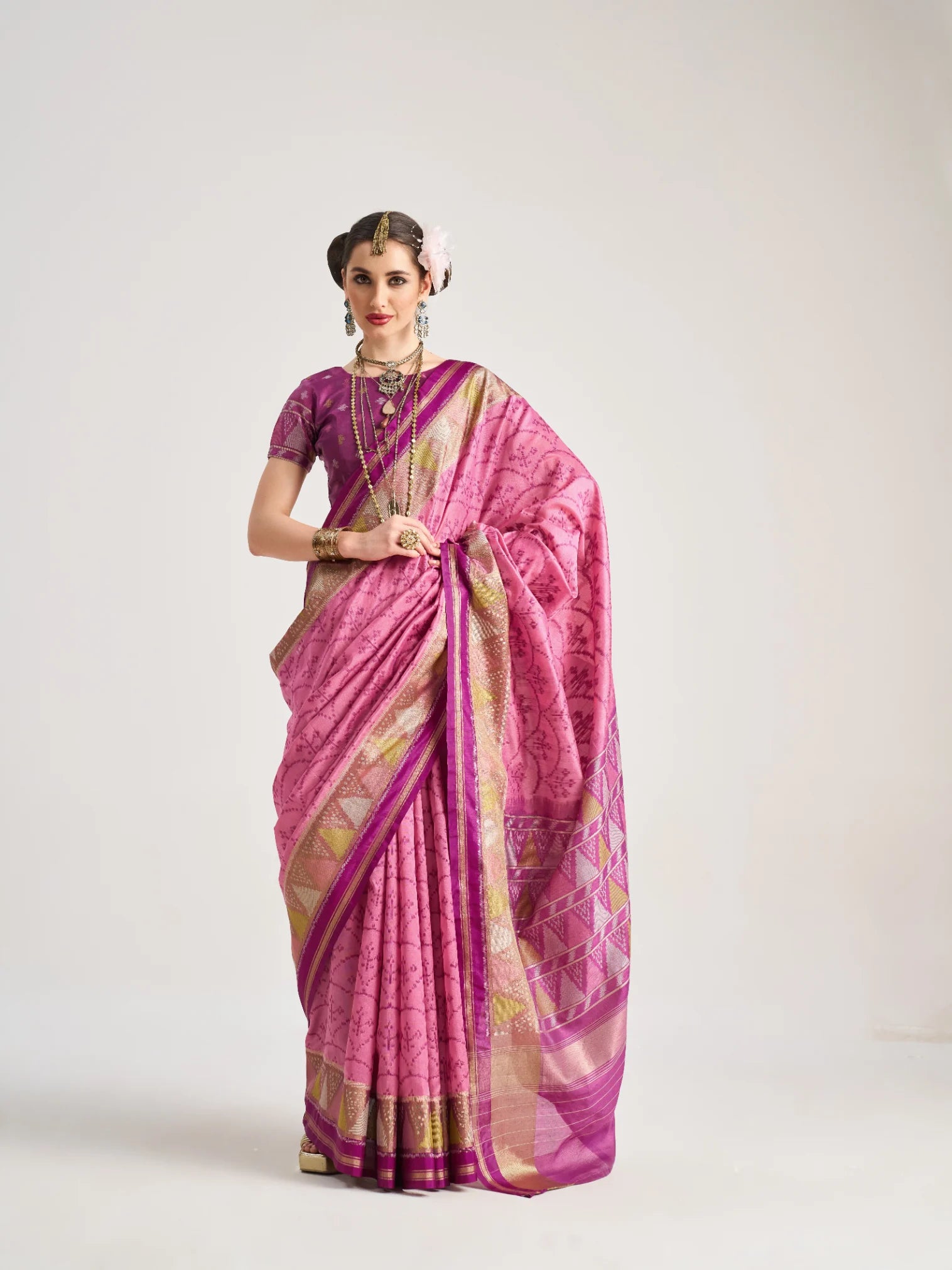 ART SILK TRIANGLE SAREE WITH BLOUSE