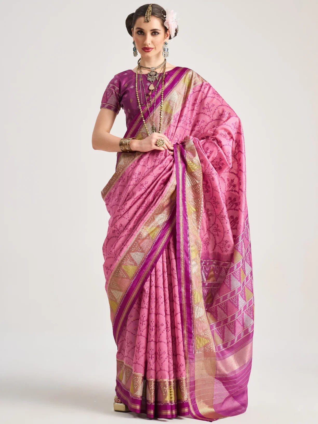 ART SILK TRIANGLE SAREE WITH BLOUSE