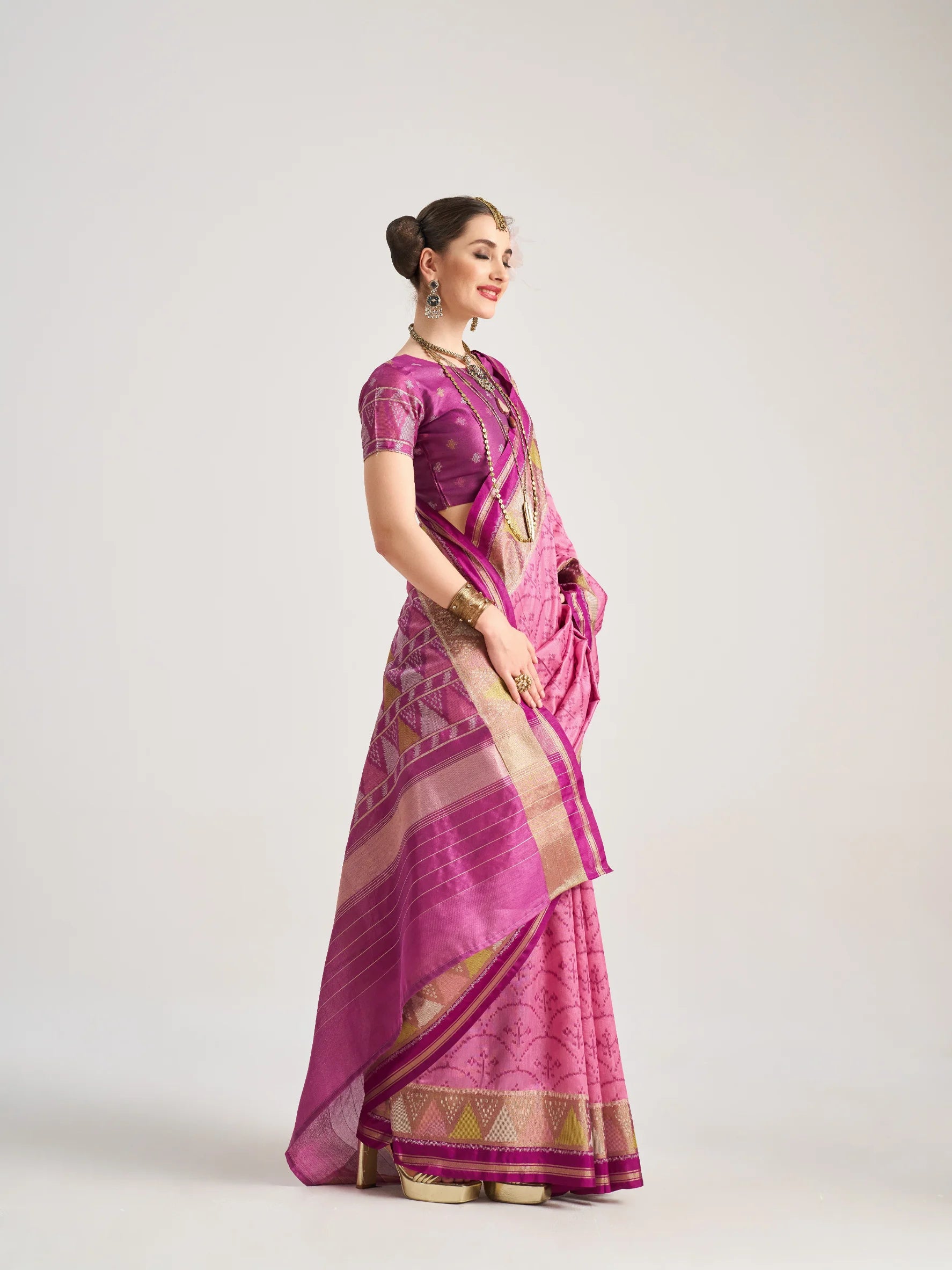 ART SILK TRIANGLE SAREE WITH BLOUSE