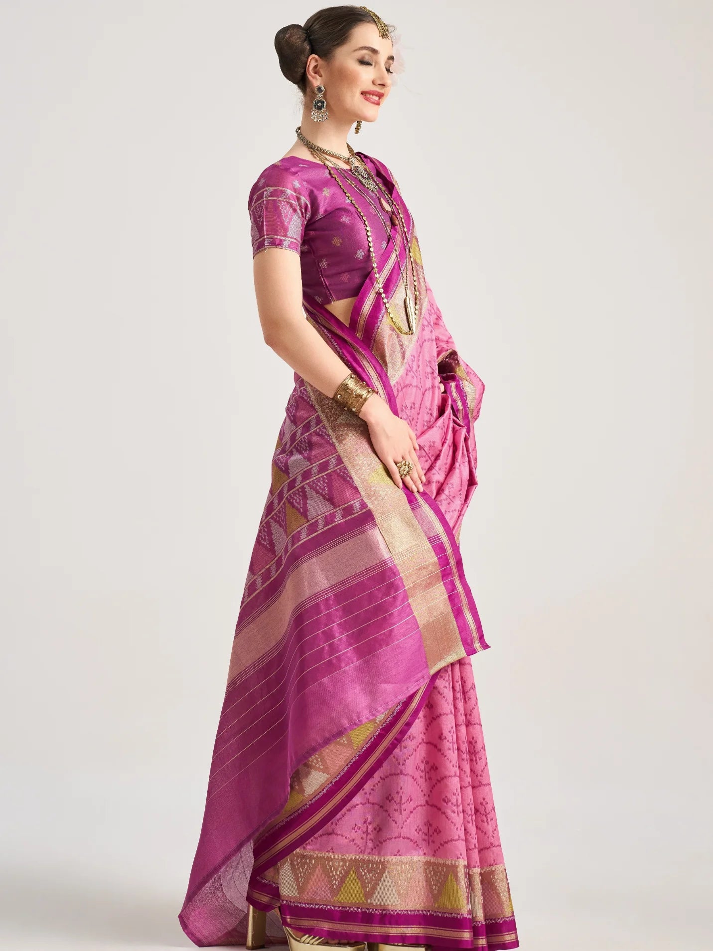 ART SILK TRIANGLE SAREE WITH BLOUSE