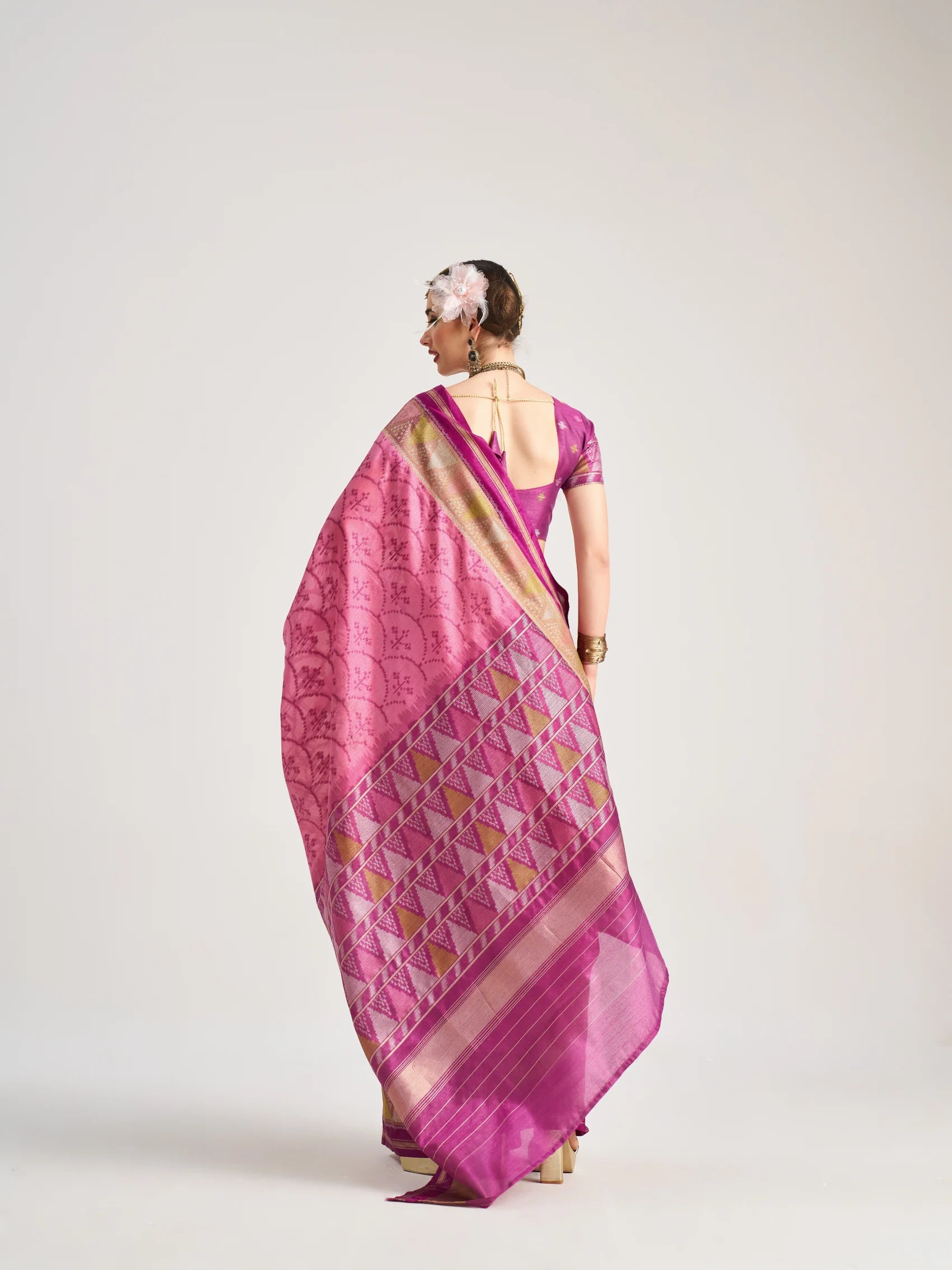 ART SILK TRIANGLE SAREE WITH BLOUSE