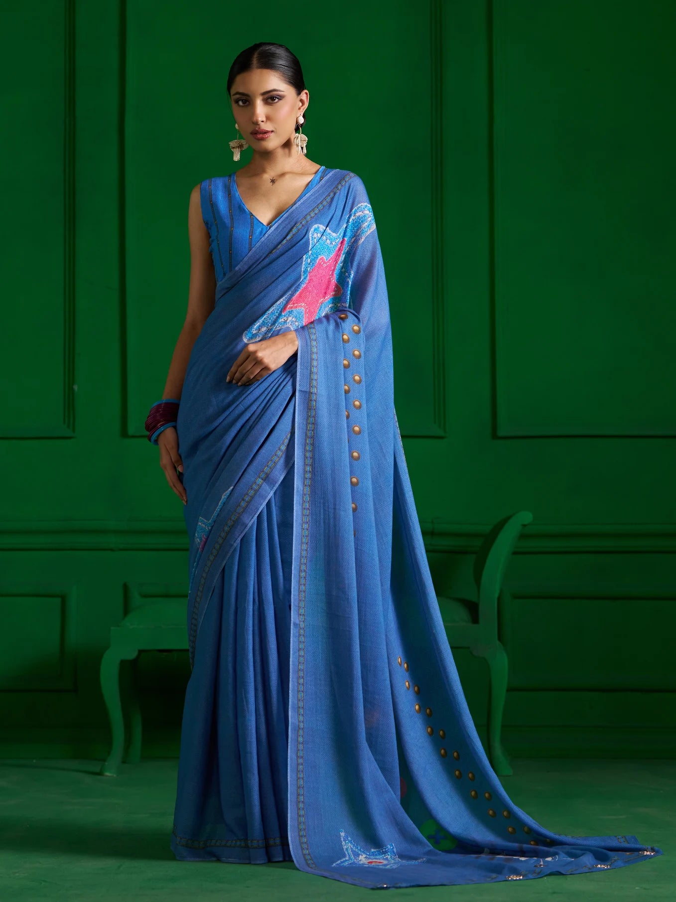 STUD KNOT DENIM SAREE