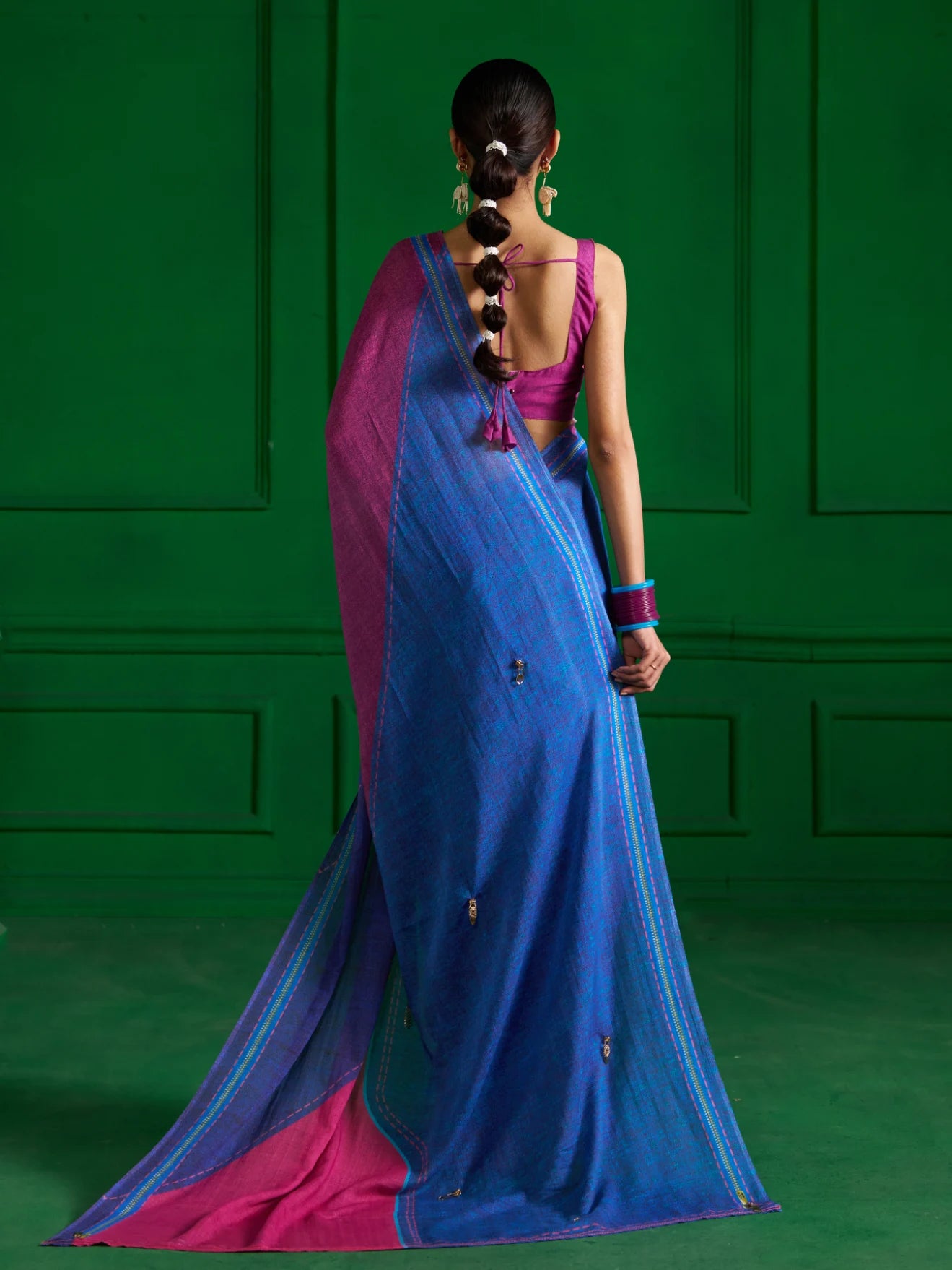 PINK ZIP DENIM SAREE